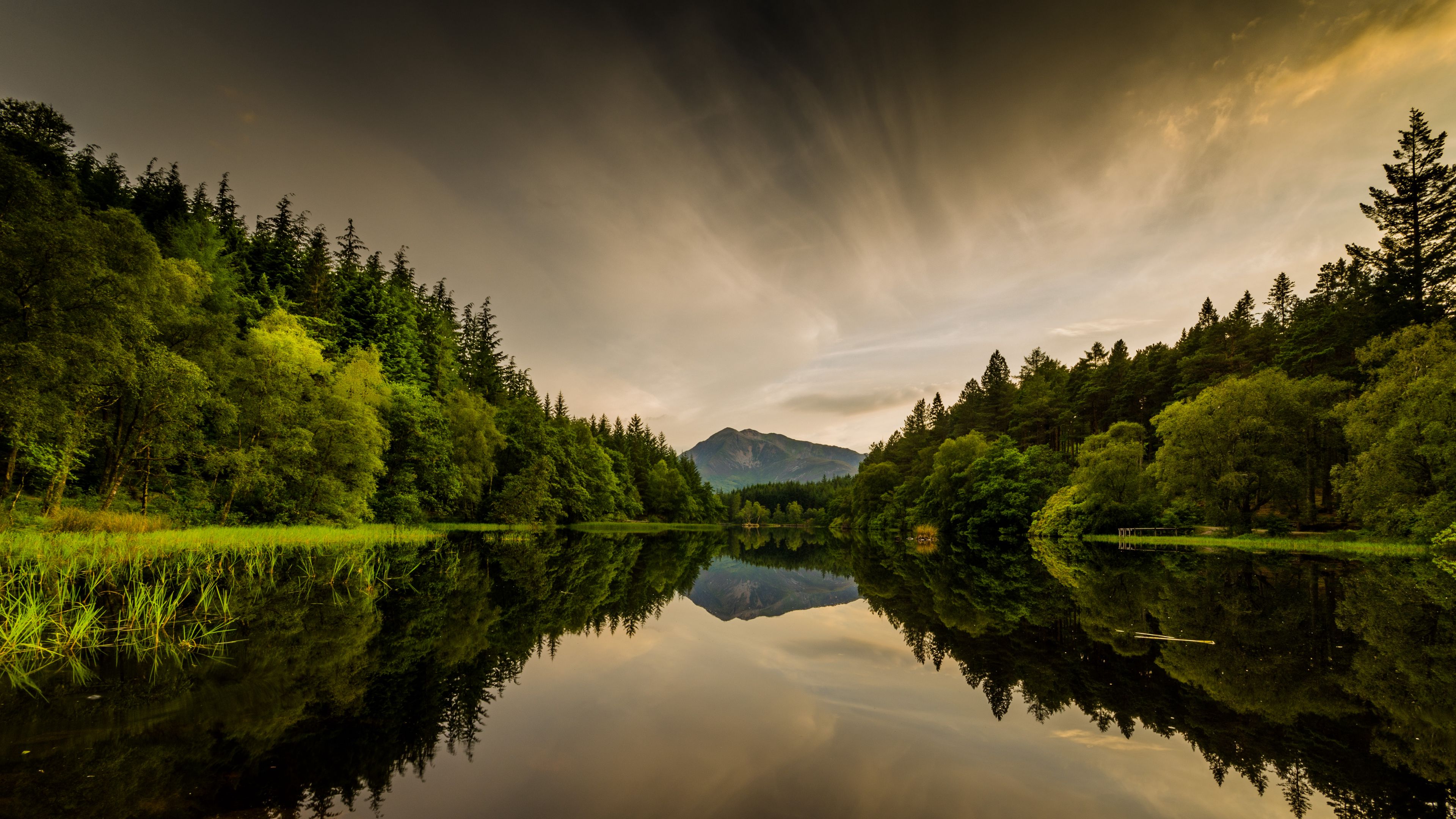 water, mountains, reflection, trees, 4k, HD Wallpaper