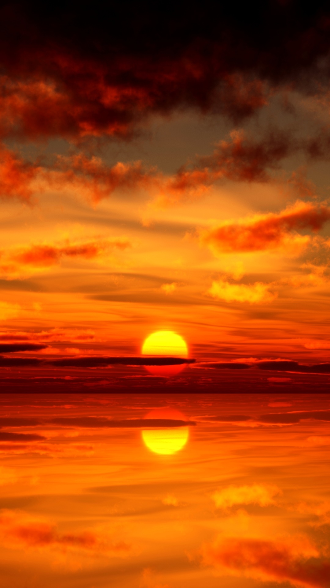 Earth Sunset, Reflection, Sun, Orange (Color), Water, 1080x1920, Phone HD Wallpaper
