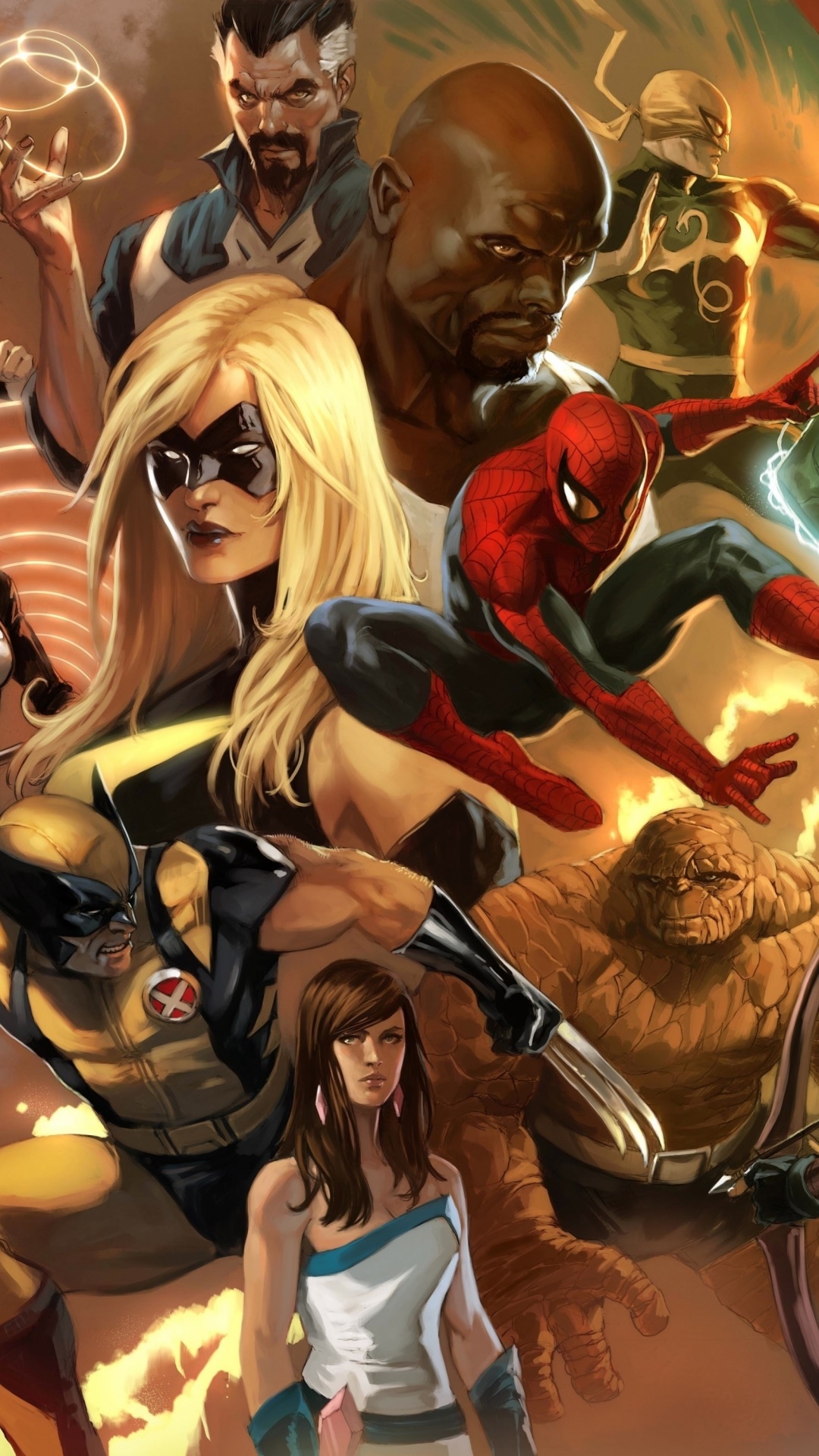 Comics The Avengers, Thing (Marvel Comics), Spider-Man, Doctor Strange, Iron Fist (Marvel Comics), Ms. Marvel, 1080x1920, Phone HD Wallpaper