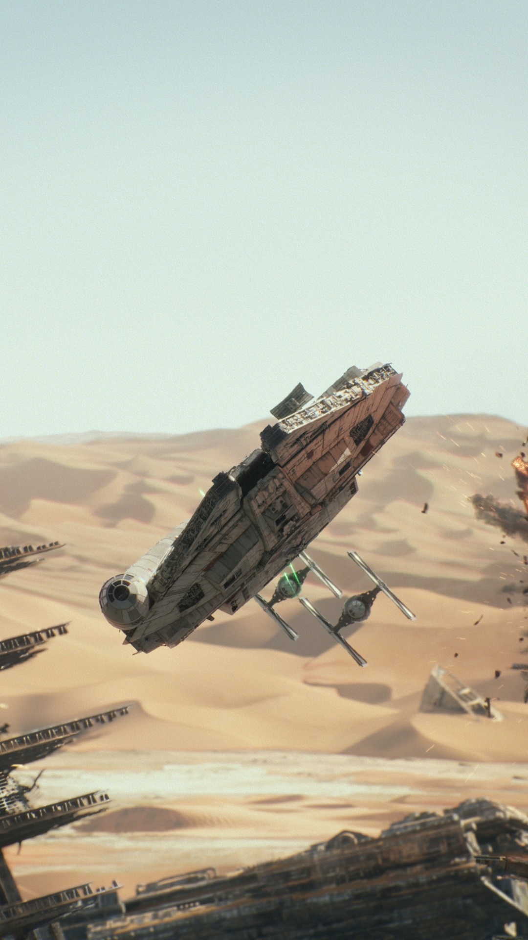 Movie Star Wars Episode VII: The Force Awakens, TIE Fighter, Millennium Falcon, Star Wars, 1080x1920, Phone HD Wallpaper