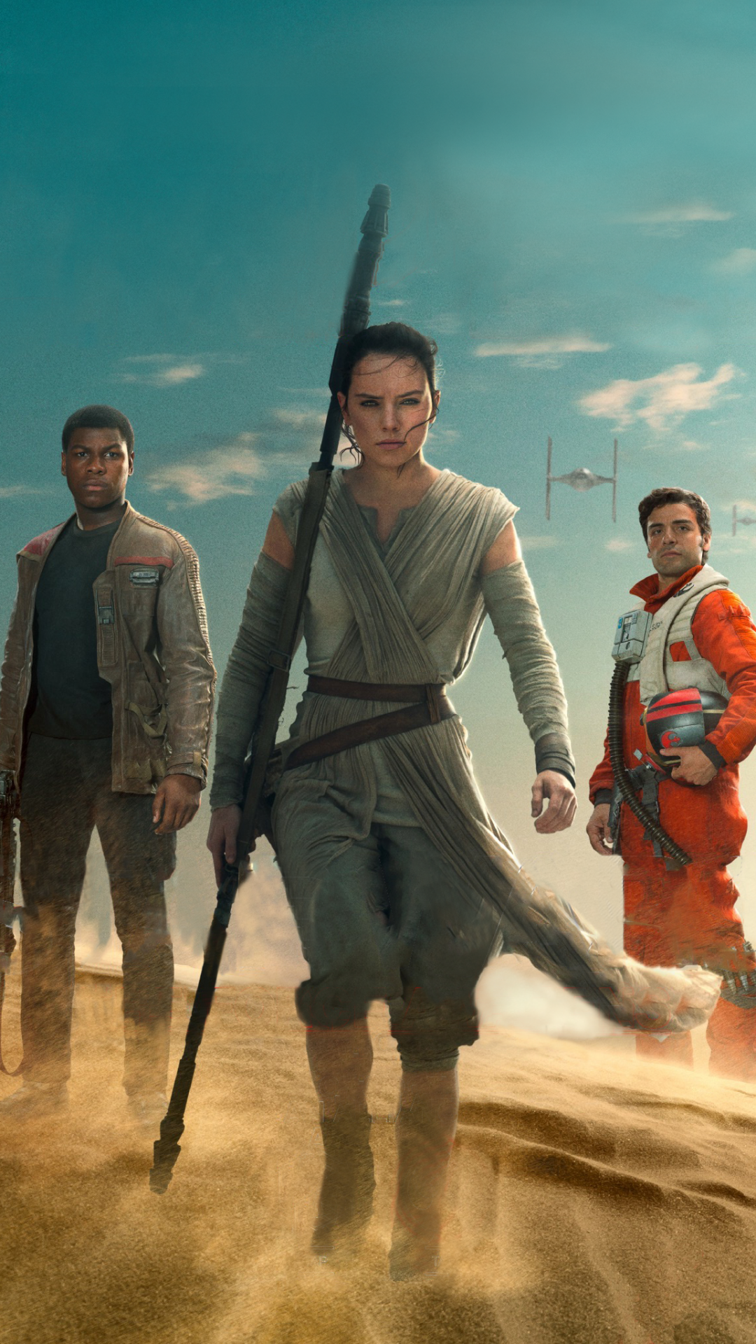 Movie Star Wars Episode VII: The Force Awakens, Poe Dameron, John Boyega, Finn (Star Wars), Oscar Isaac, Daisy Ridley, 1080x1920, Phone HD Wallpaper