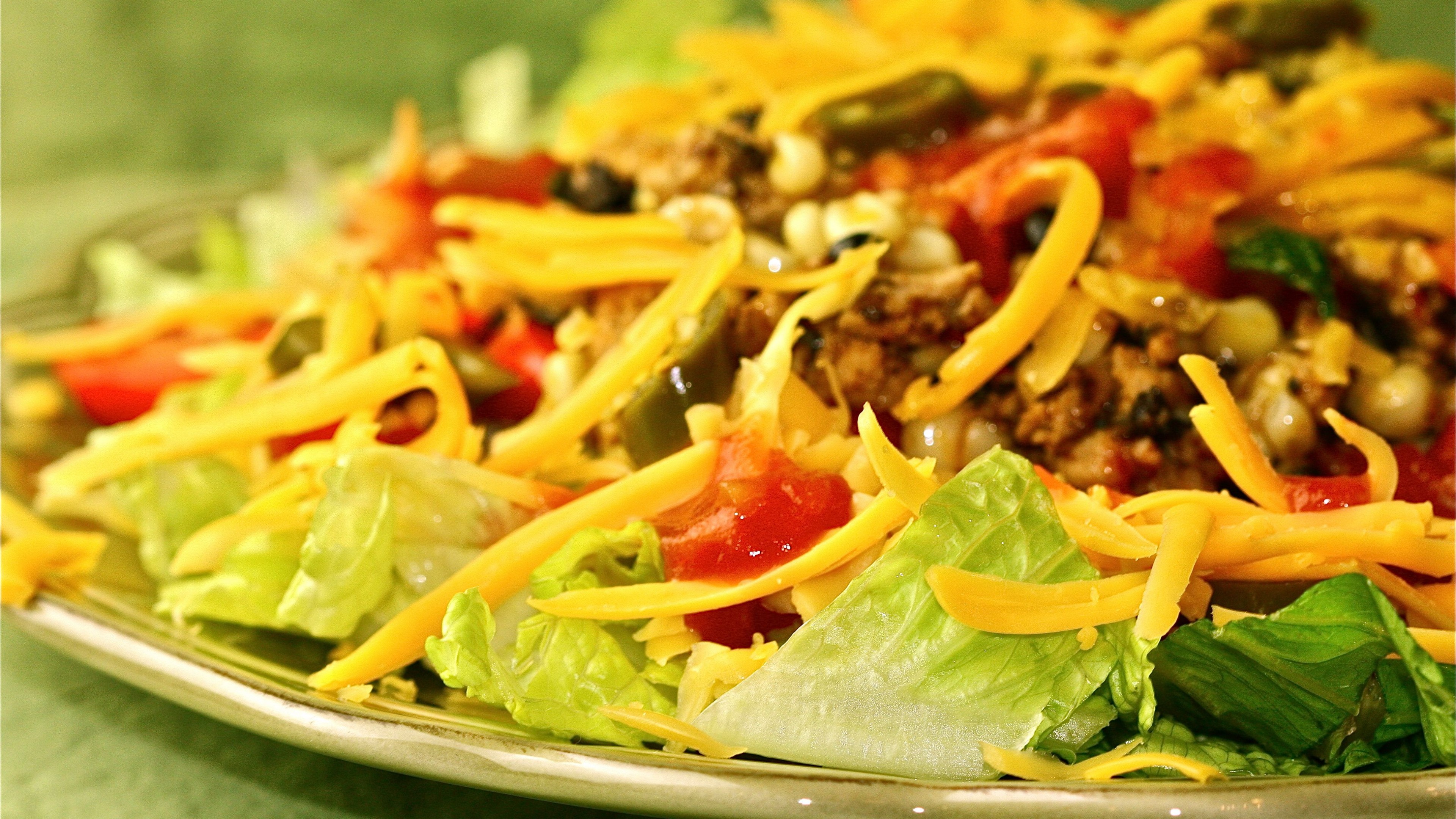 Taco salad, pasta, soybeans, asparagus, tomato, HD Wallpaper