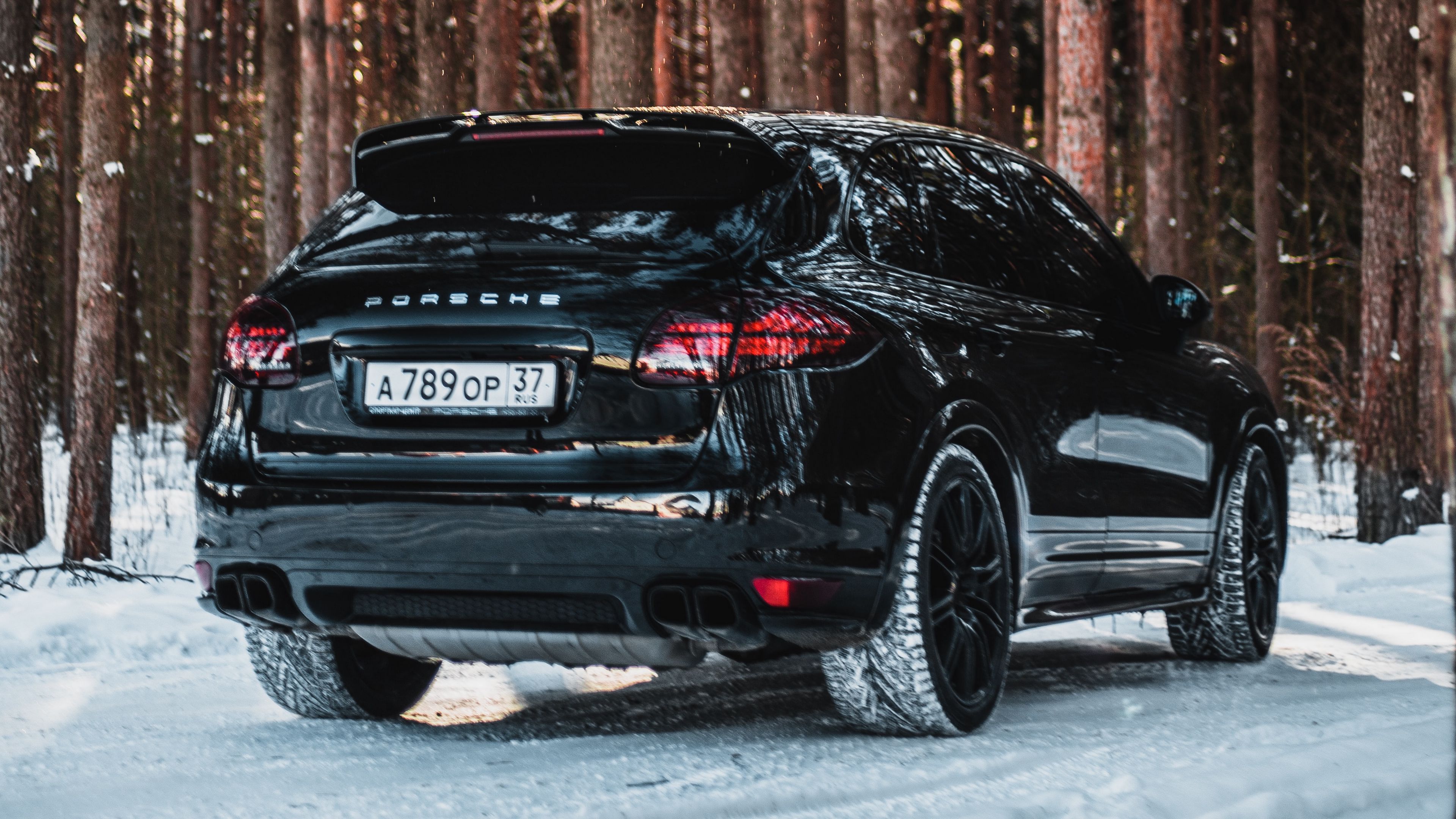 porsche, car, black, snow, 4k, HD Wallpaper
