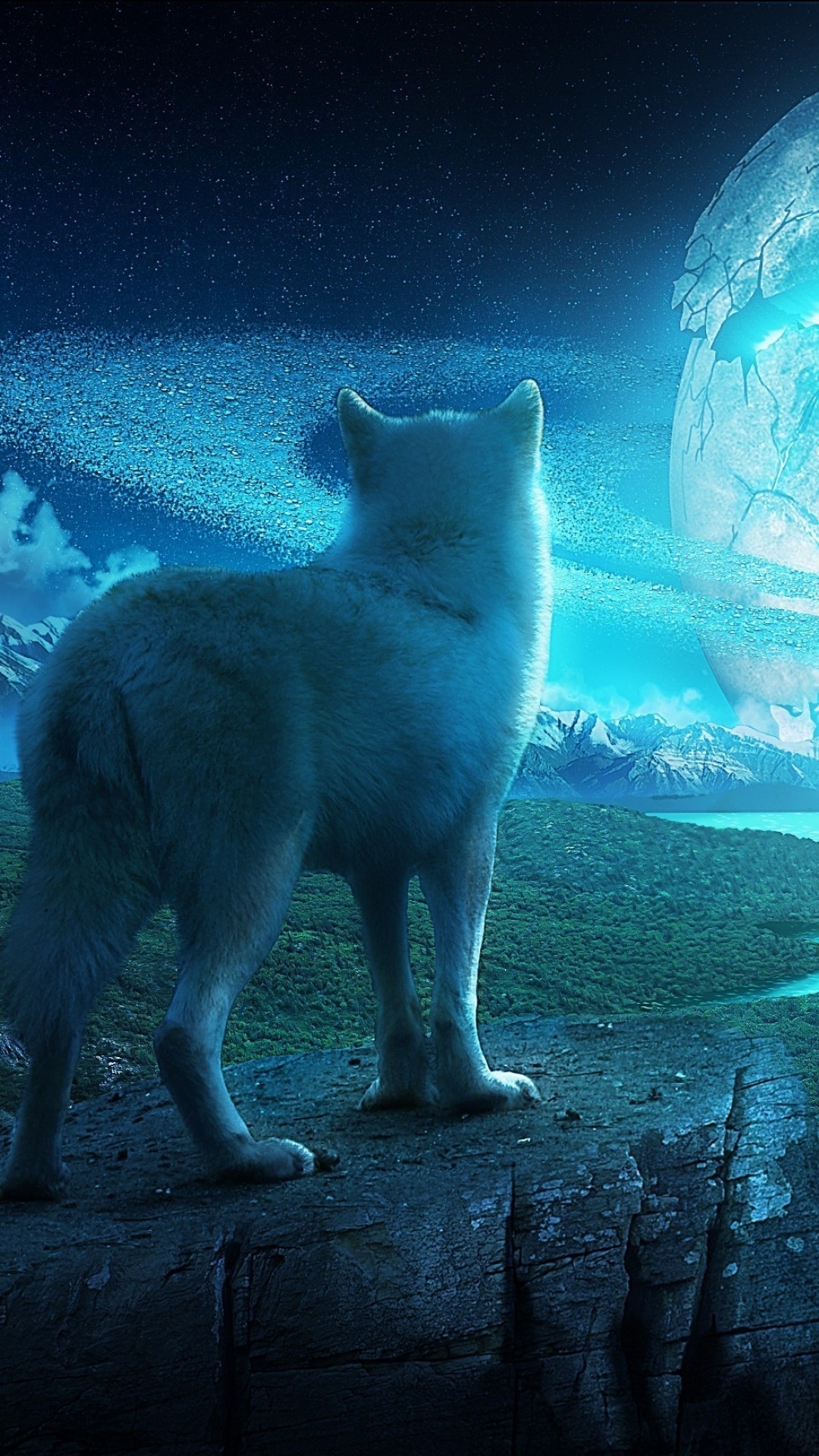 Animal Wolf, River, Fantasy, Sun, Landscape, 1080x1920, Phone HD Wallpaper