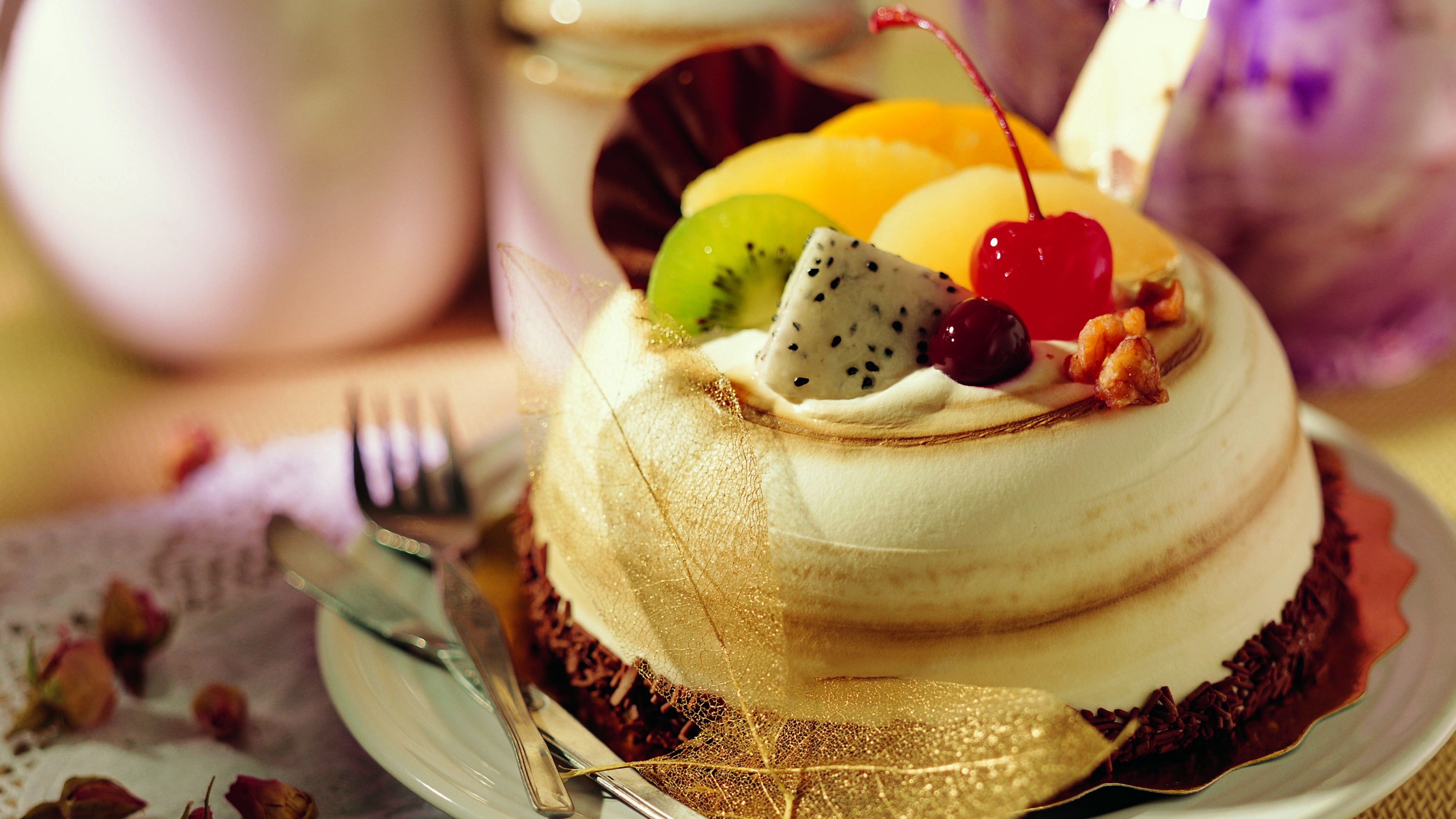 Cake, souffle, fruits, cherry, chocolate, HD Wallpaper