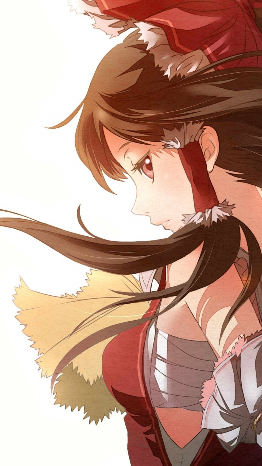 Anime Touhou, Red Dress, Long Hair, Brunette, Dress, Close-up, 1080x1920, Phone HD Wallpaper