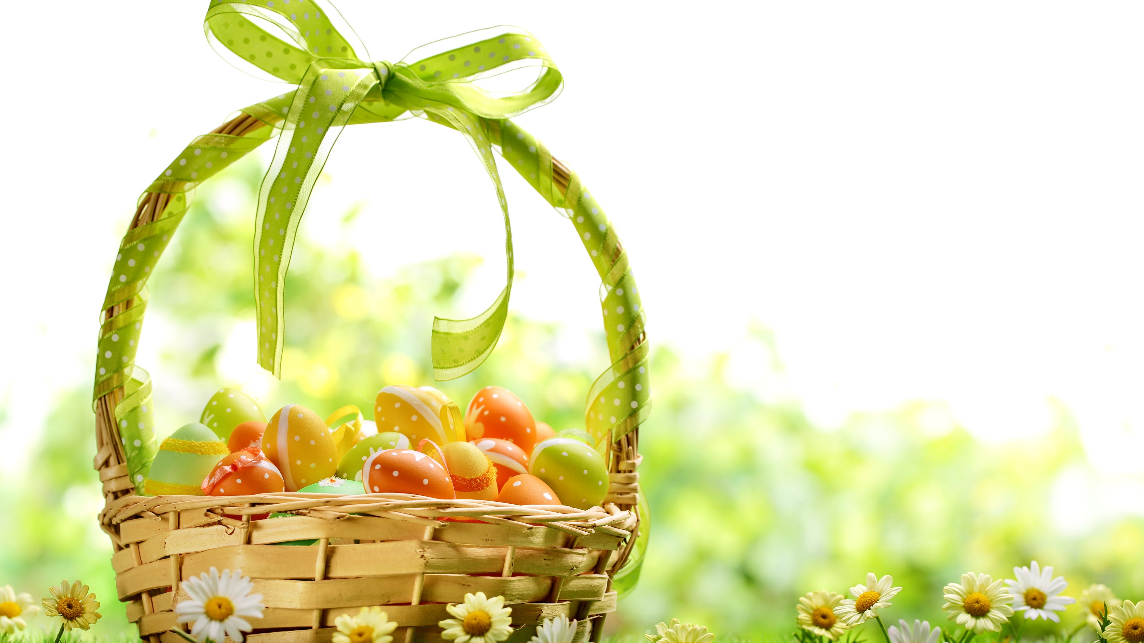 Easter, spring, flowers, eggs, basket, HD Wallpaper