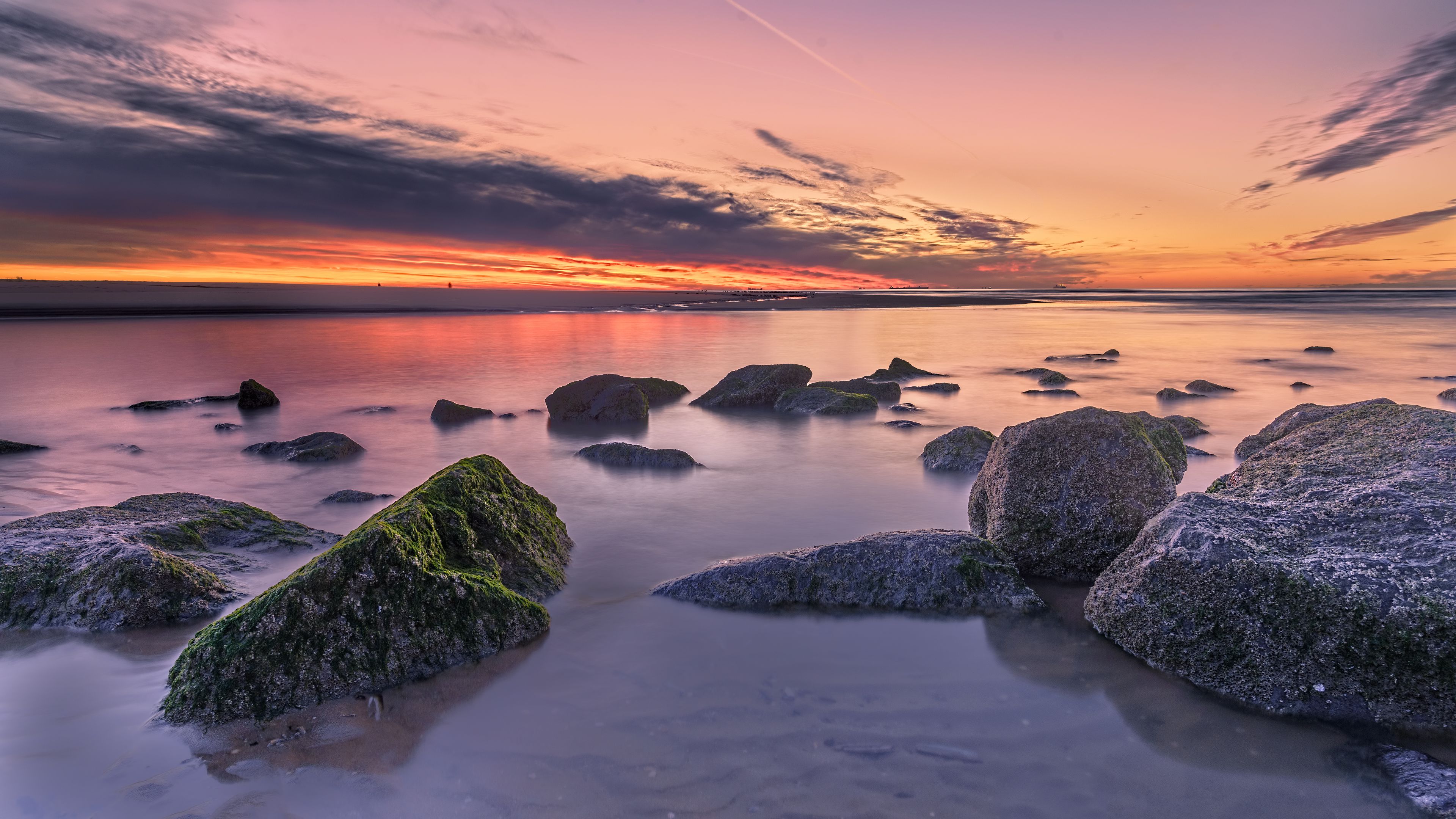 sunset, blocks, horizon, distance, 4k, HD Wallpaper