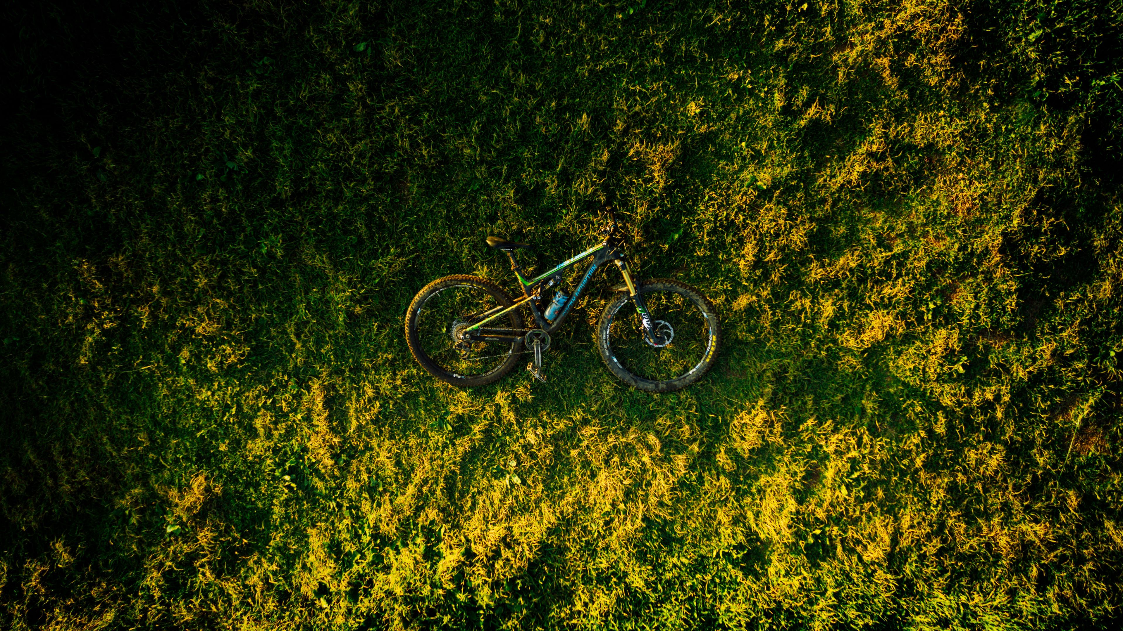 bike, grass, aerial view, 4k, HD Wallpaper