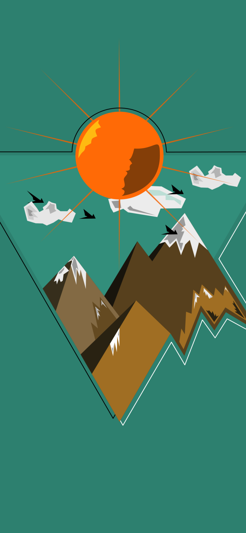 Artistic Minimalist, Mountain, Sun, 828x1792, Phone HD Wallpaper