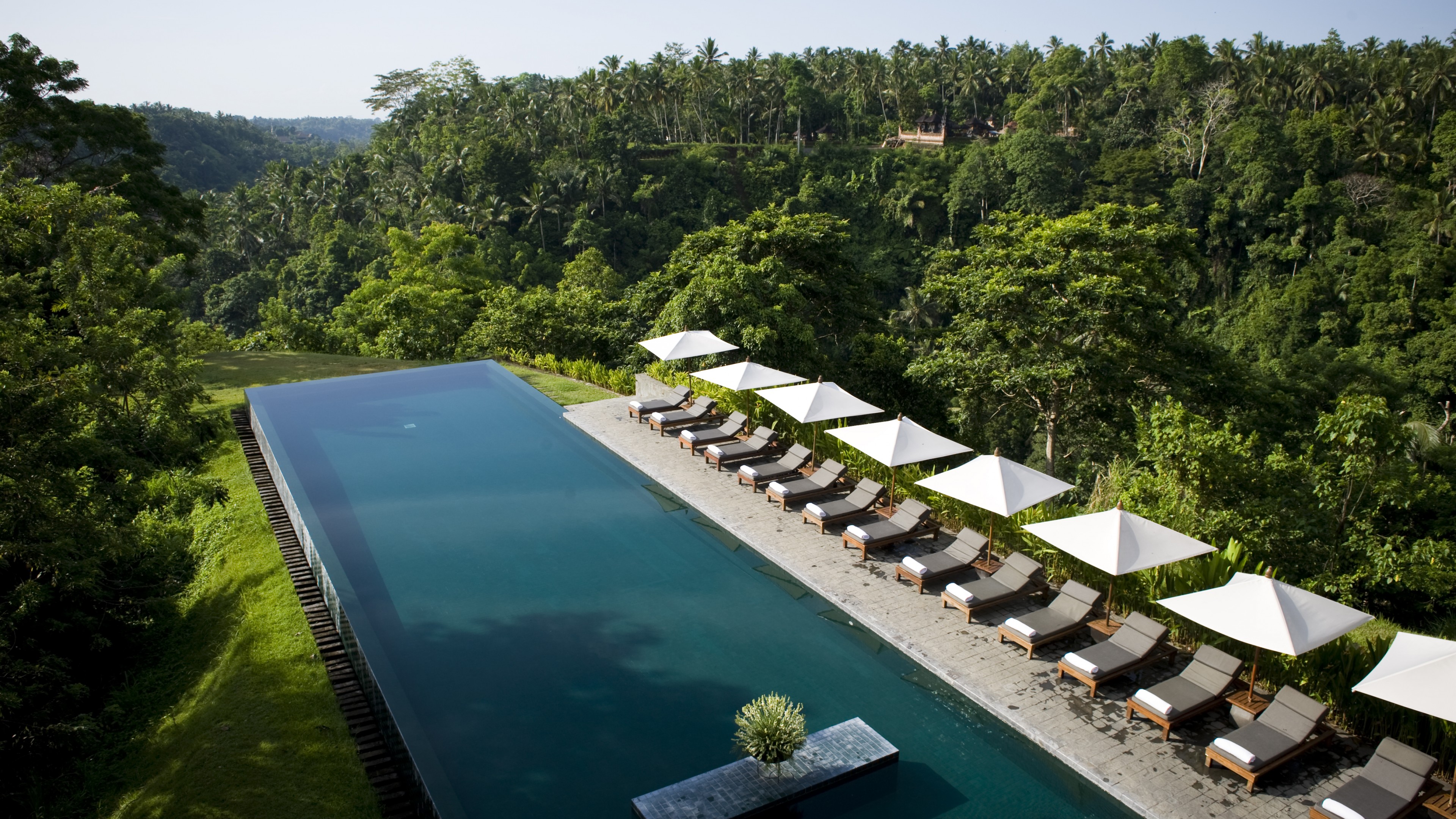 Alila Ubud, Bali, Indonesia, The best hotel pools 2017, tourism, travel, resort, vacation, pool, sunbed, forest, HD Wallpaper
