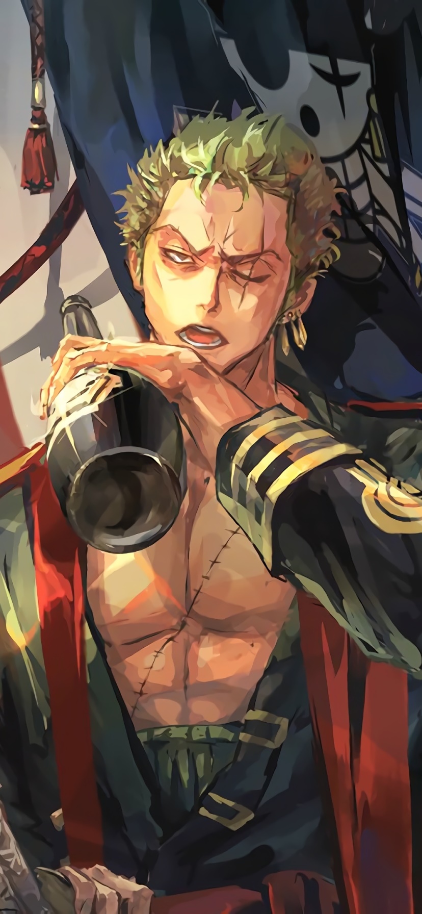 Anime One Piece, Roronoa Zoro, Drinking, Smoking, 828x1792, Phone HD Wallpaper