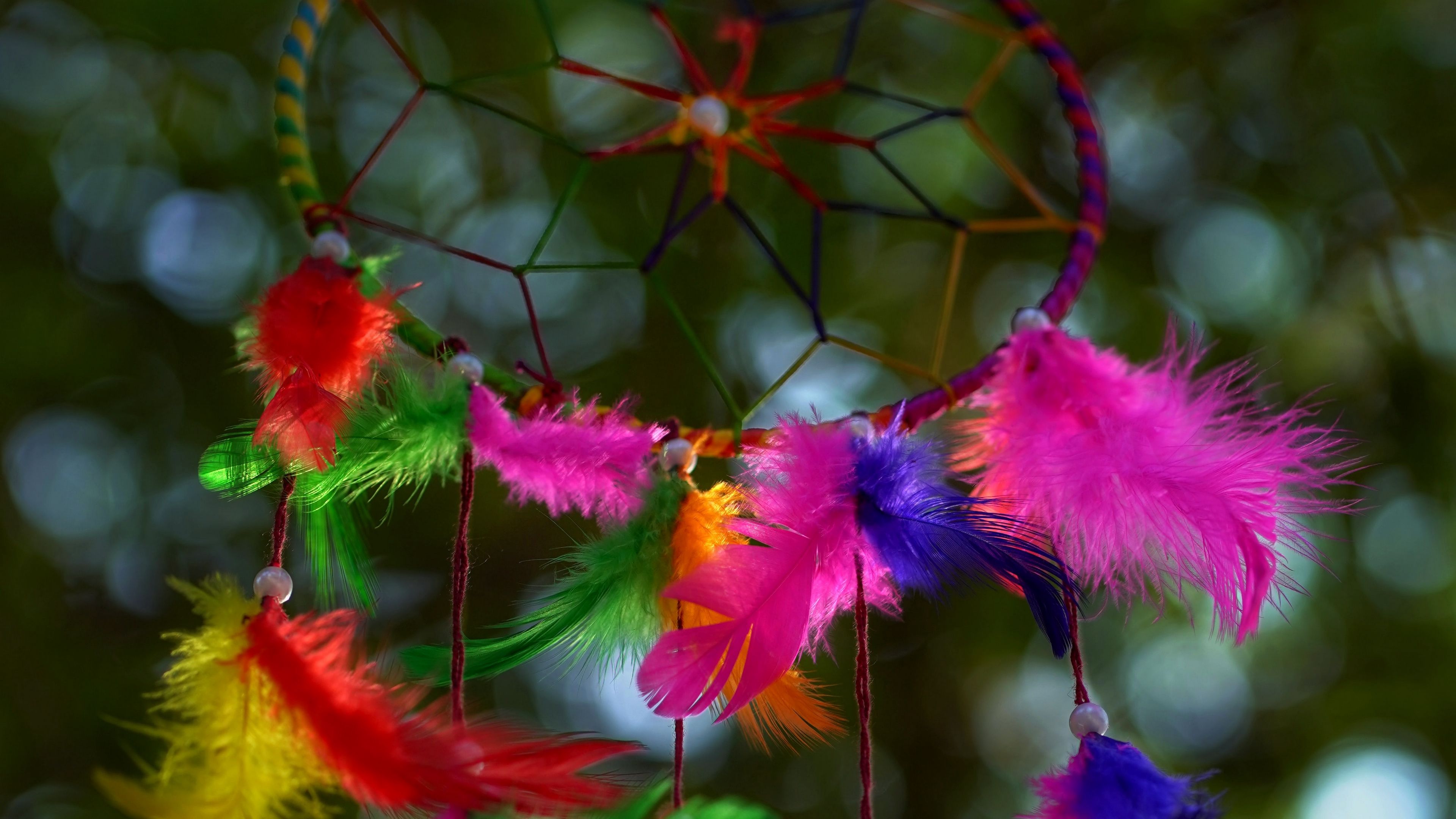 dreamcatcher, mascot, colorful, feathers, 4k, HD Wallpaper