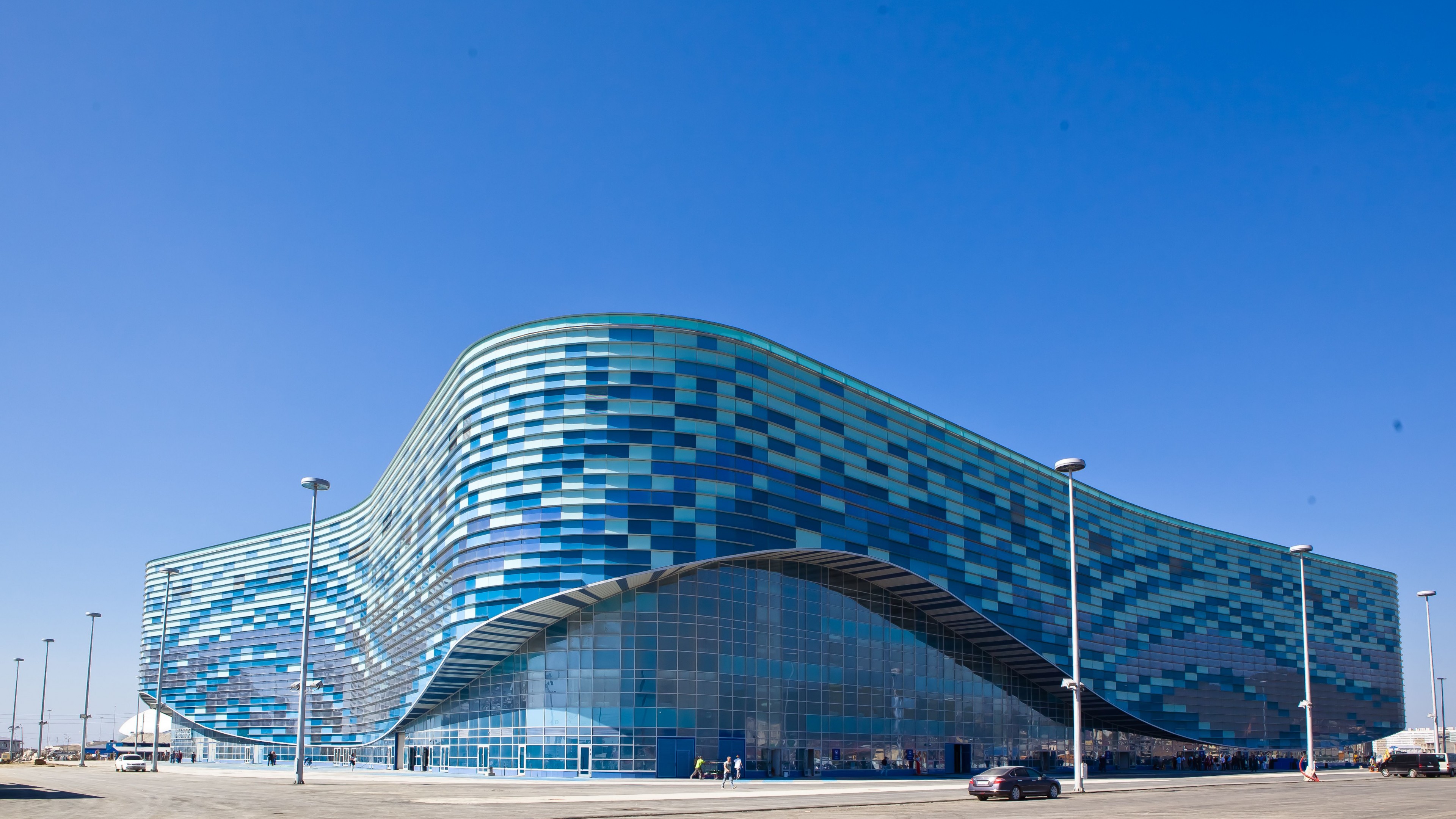 Iceberg Skating Palace, Sochi, Russia, tourism, travel, blue, HD Wallpaper