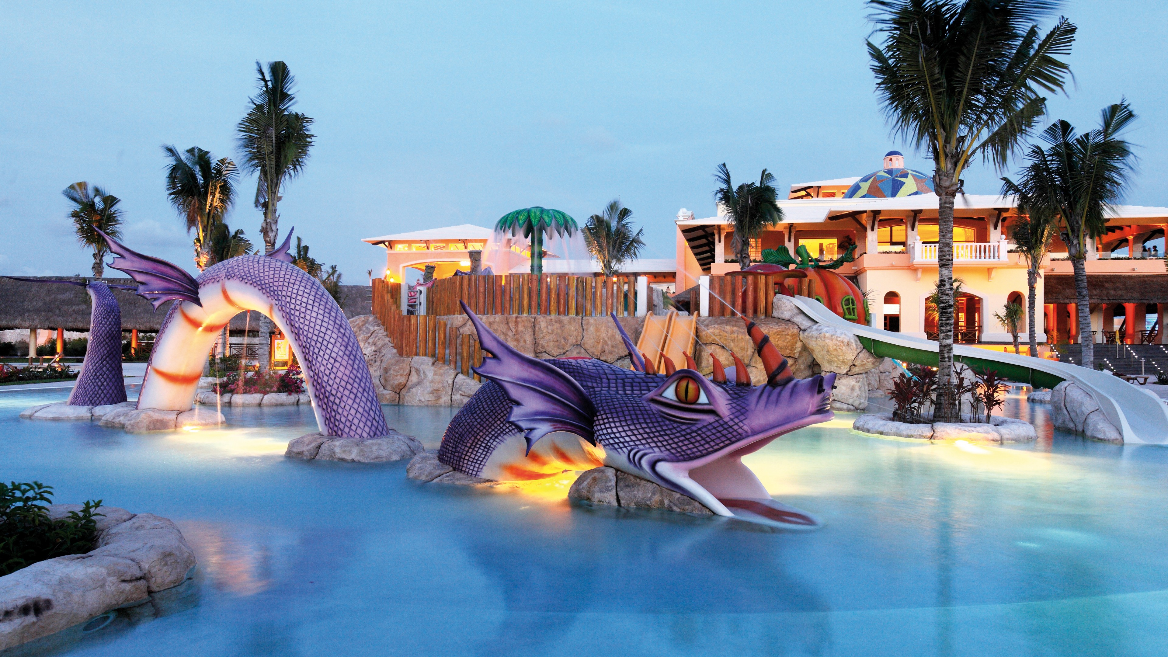 Barcelo Maya Palace Deluxe, Yucatan, Best Hotels of 2017, Best beaches of 2017, tourism, travel, resort, vacation, pool, dragon, HD Wallpaper