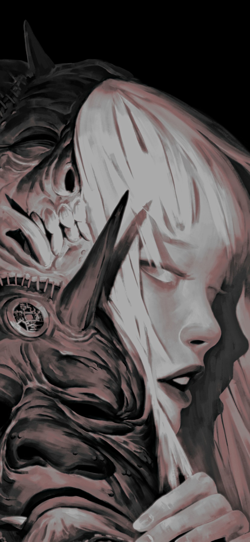 Dark Demon, Mask, Black and White, 828x1792, Phone HD Wallpaper
