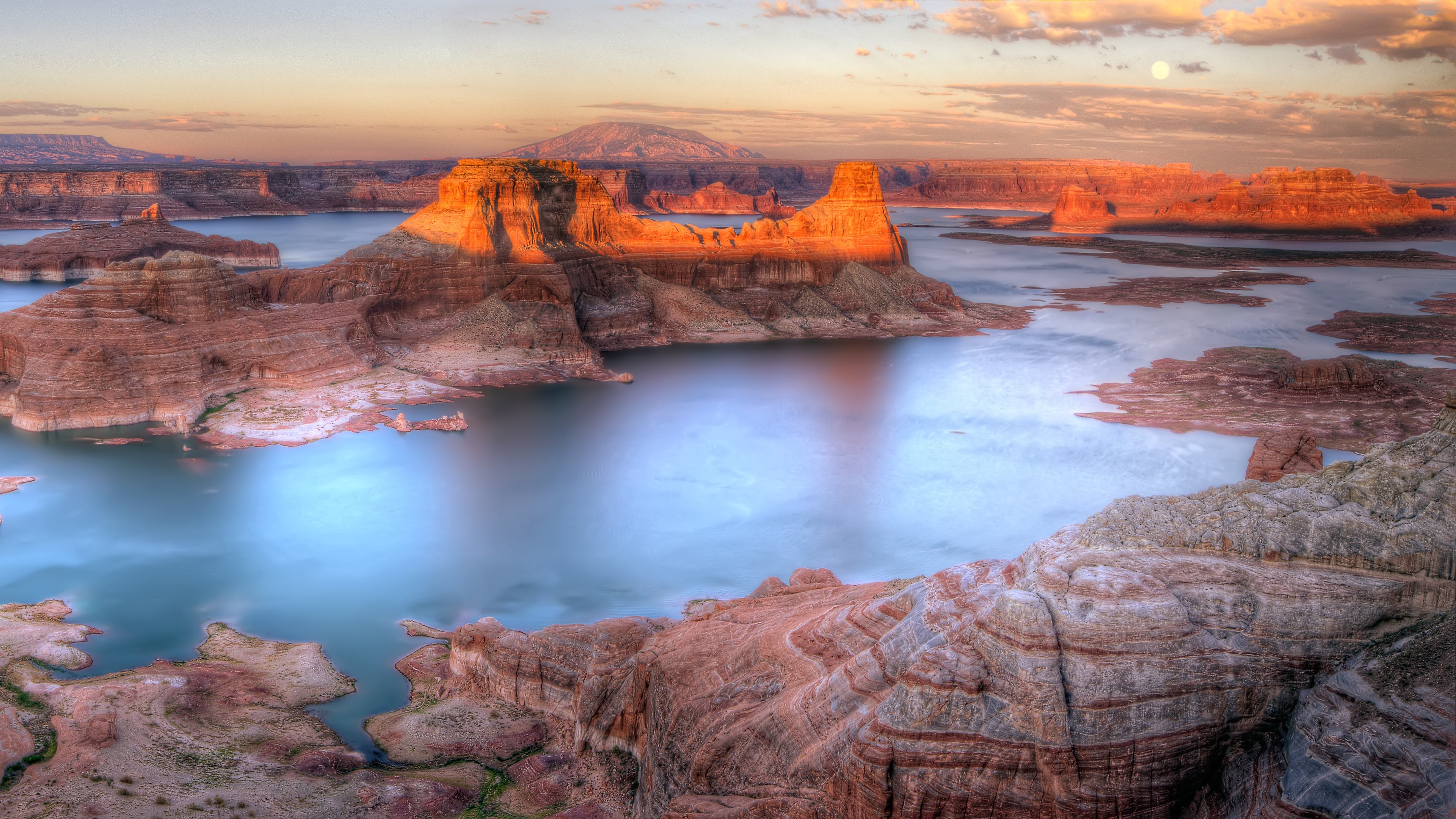 Lake, 4k, Sunset, Powell, Alstrom Point, HD Wallpaper