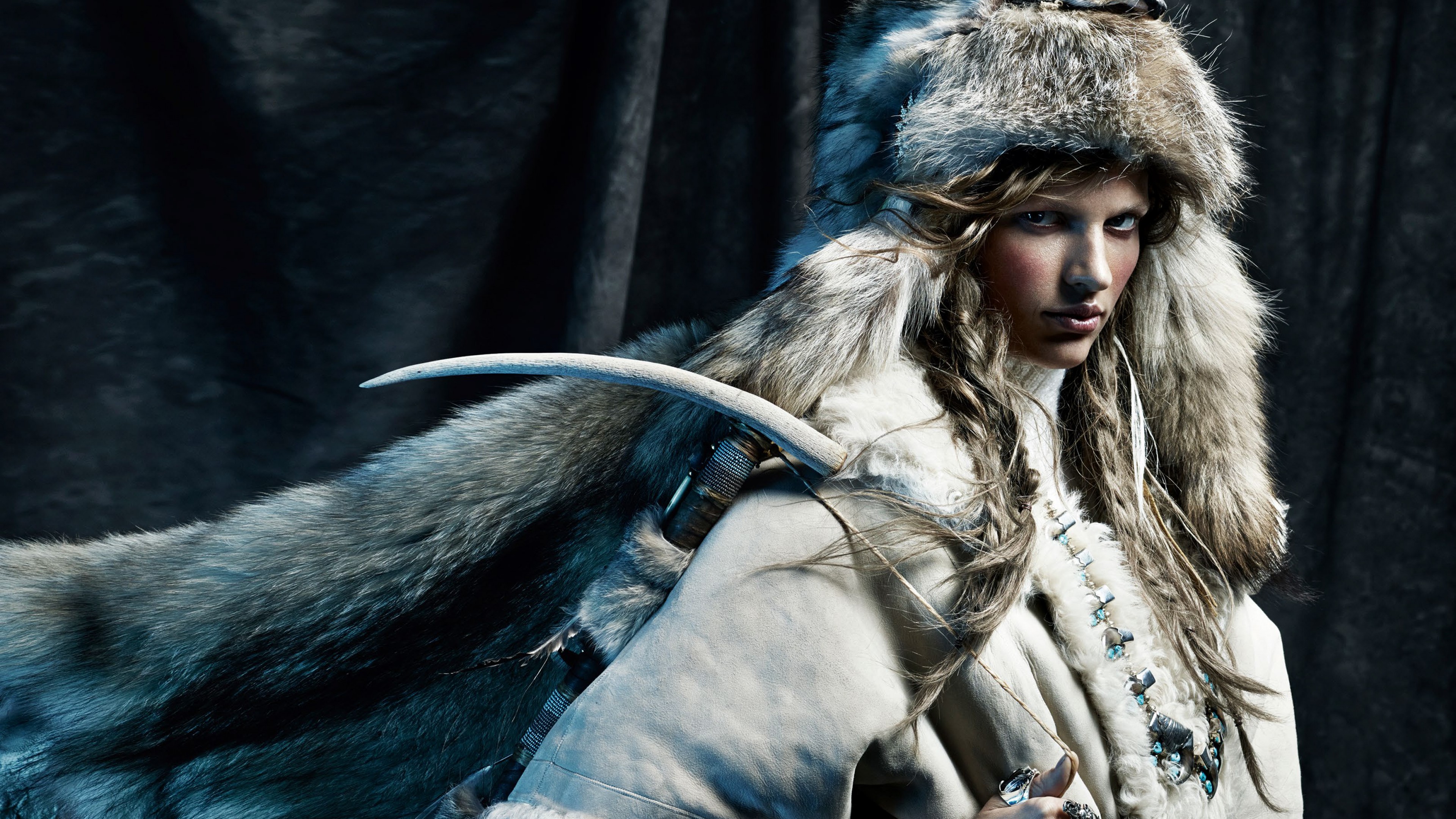 Bette Franke, Top Fashion Models 2015, model, fur, wolf, HD Wallpaper