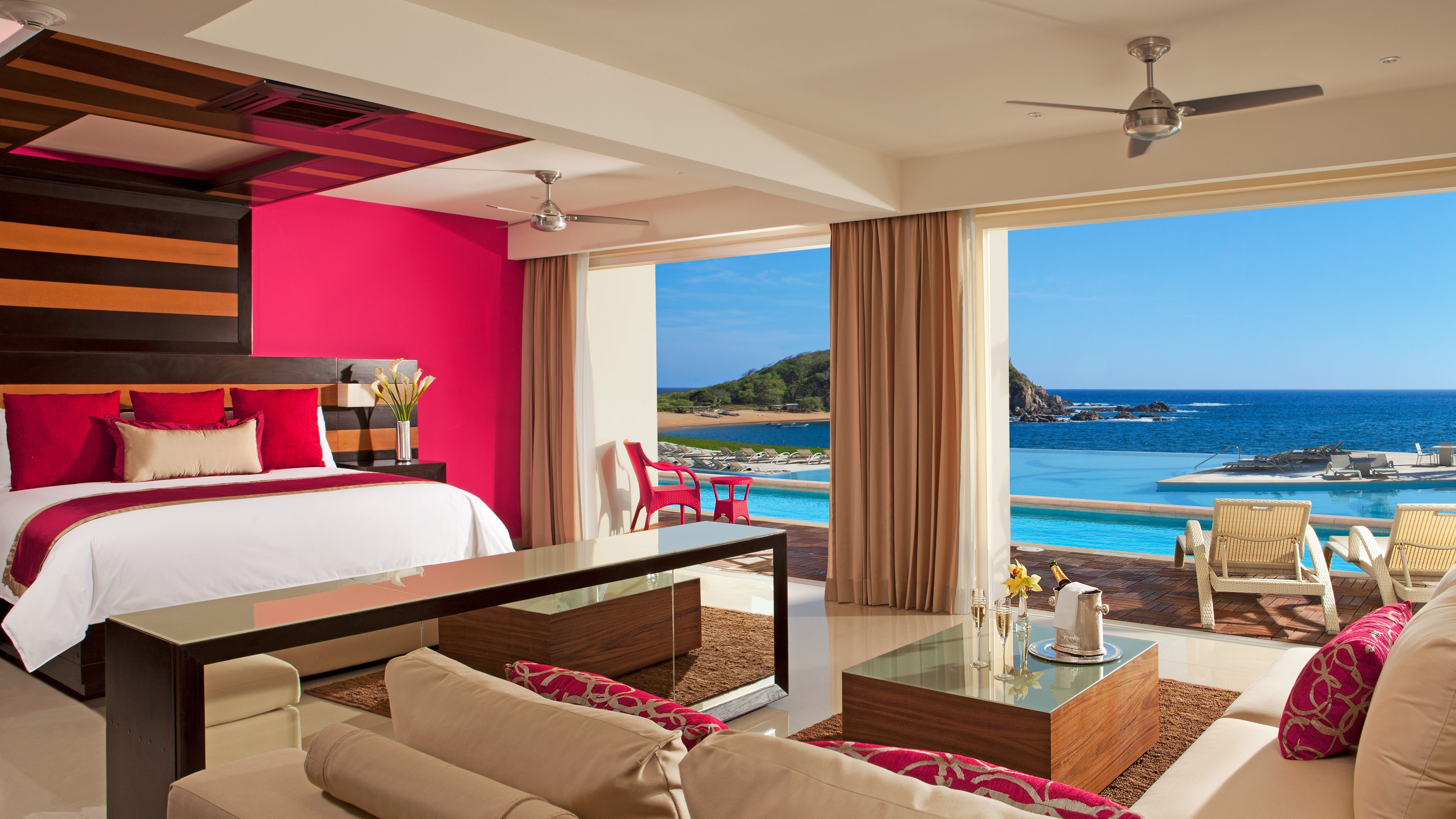 Secrets Huatulco Resort And Spa, Best Hotels of 2015, tourism, travel, resort, vacation, bed, sea, ocean, pink, HD Wallpaper