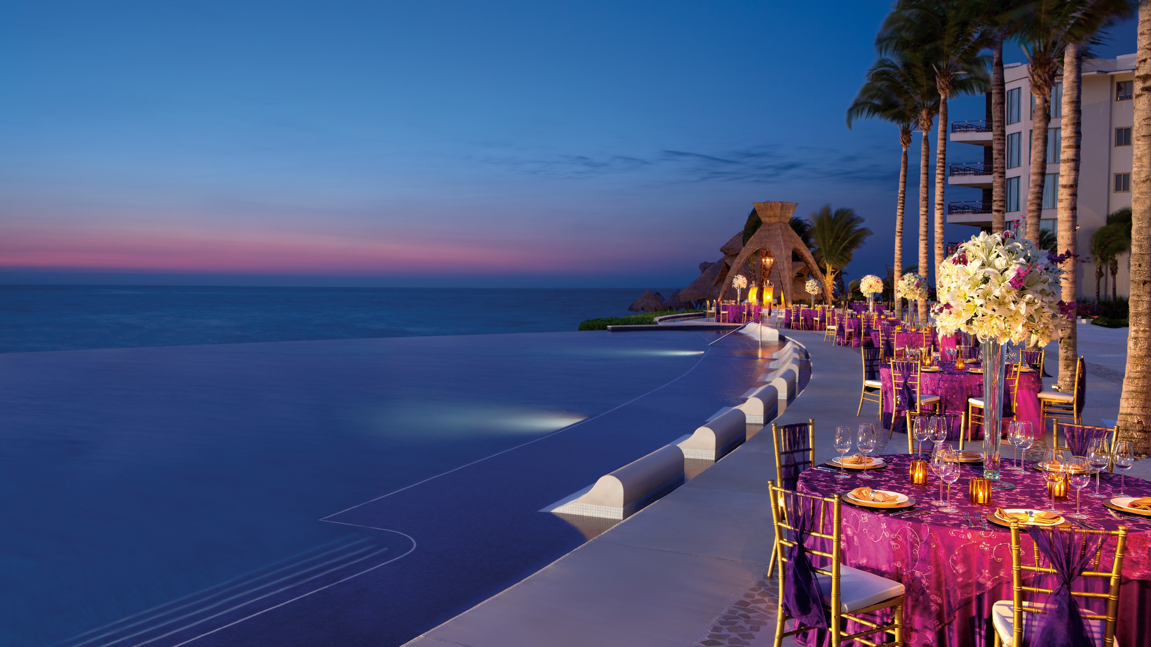 Dreams Riviera Cancun Resort, Best Hotels of 2017, tourism, travel, resort, vacation, sea, ocean, sunset, purple, HD Wallpaper
