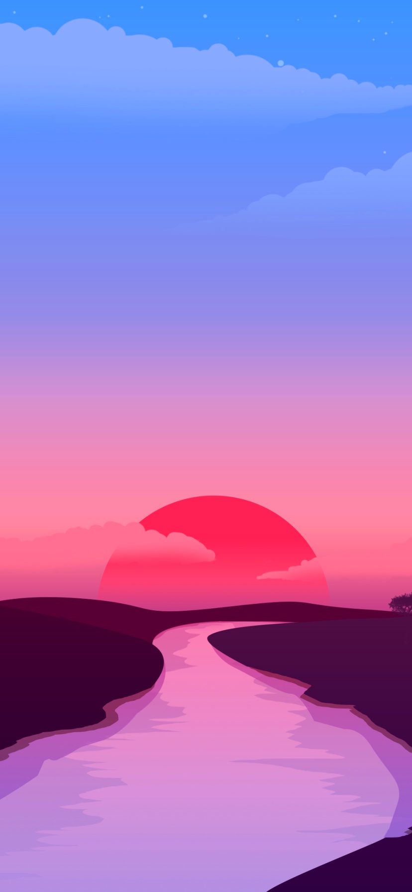 Artistic Sunset, Sun, River, Pink, 828x1792, Phone HD Wallpaper
