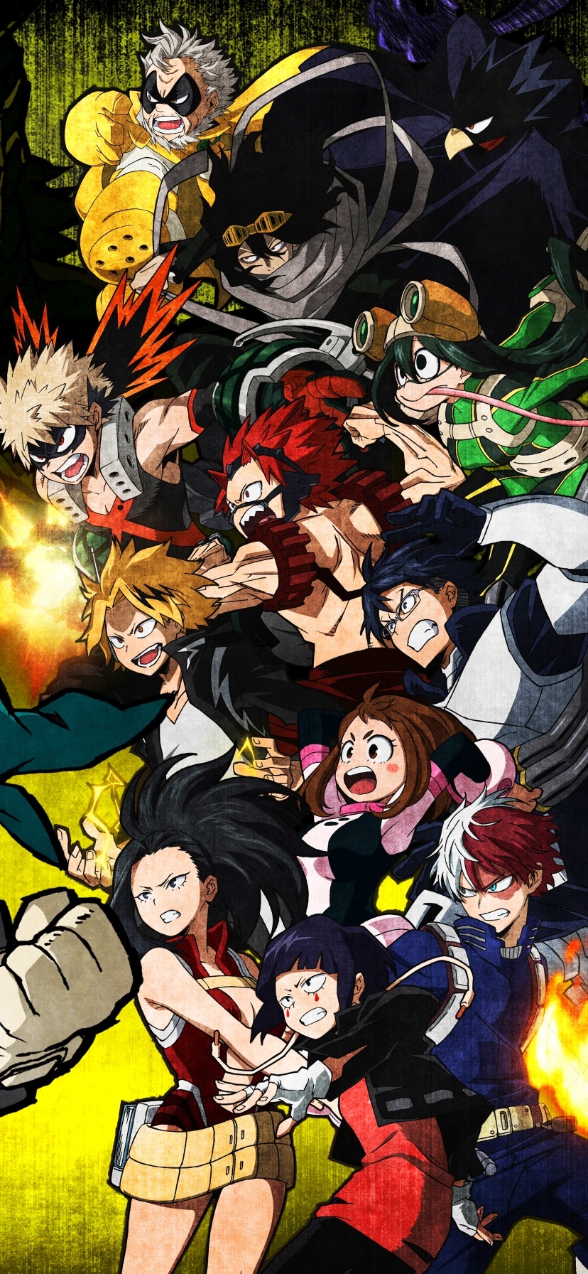 Anime My Hero Academia, Eijiro Kirishima, Izuku Midoriya, Denki Kaminari, Kyōka Jirō, Katsuki Bakugou, 828x1792, Phone HD Wallpaper