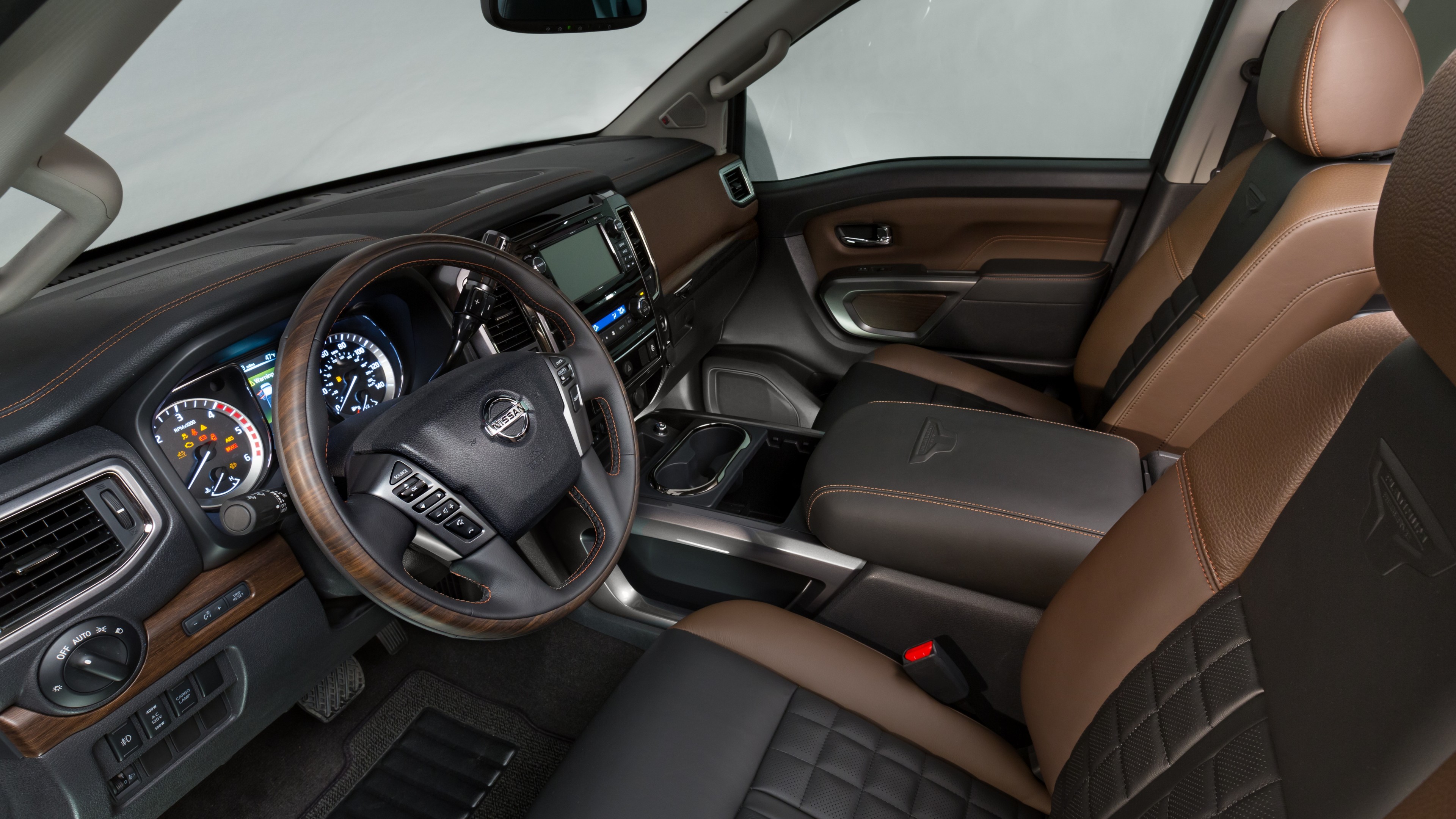 Nissan Titan, XD, 2015 cars, Detroit, SUV, hybrid, ecosafe, review, test drive, interior, red, HD Wallpaper