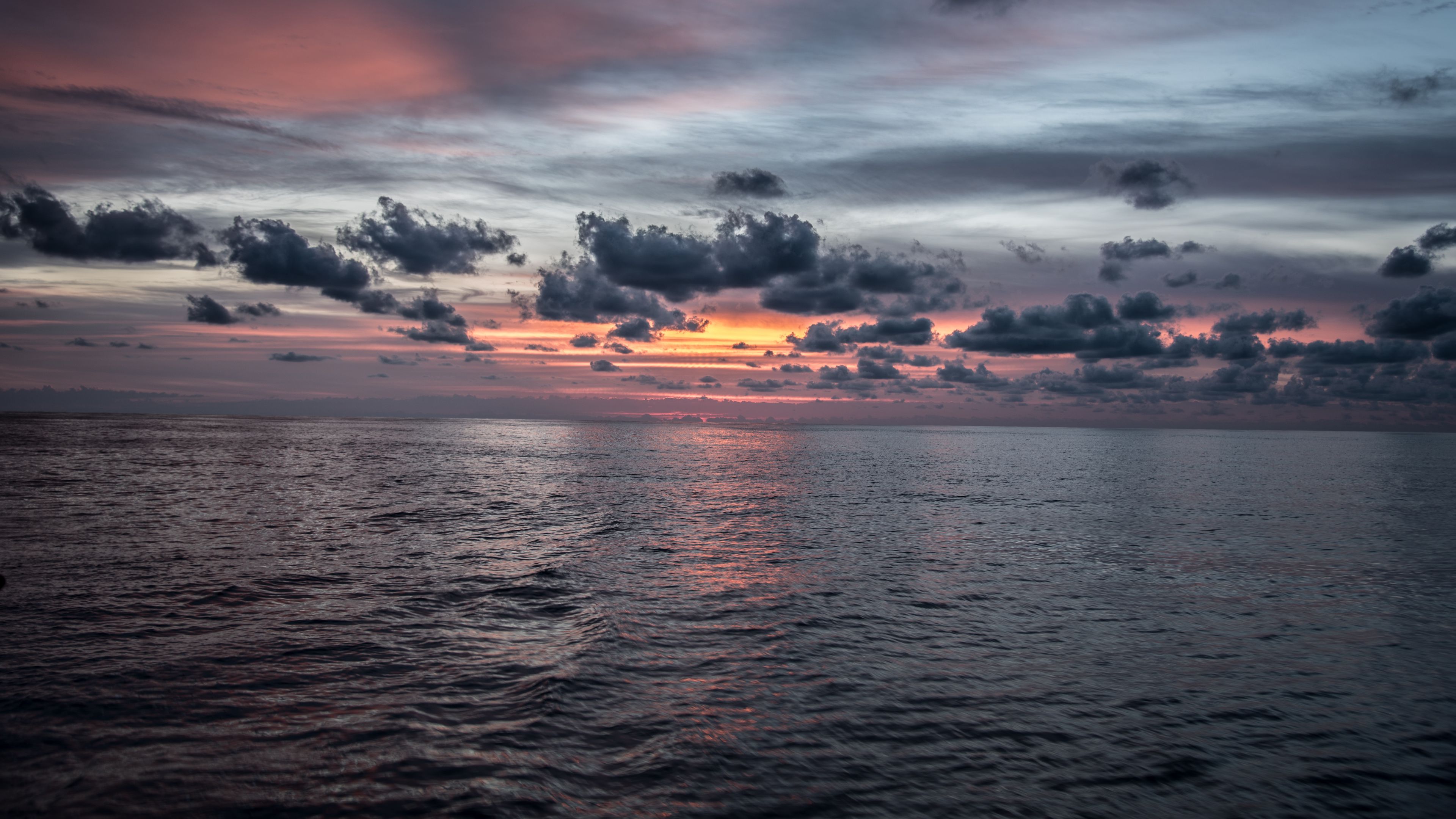sea, horizon, dusk, water, clouds, 4k, HD Wallpaper