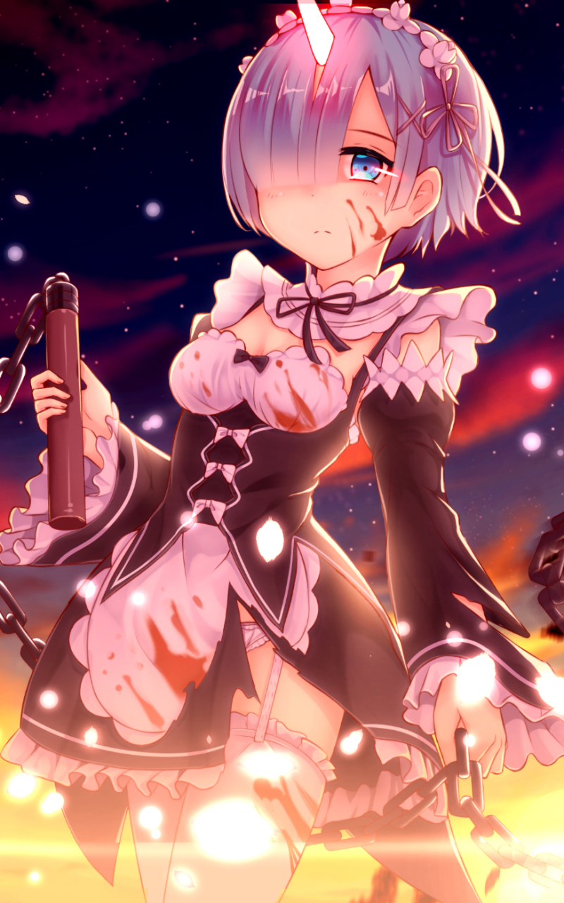 Anime Re:ZERO -Starting Life in Another World-, Maid, Rem (Re:ZERO), Blue Hair, Horns, Blue Eyes, 800x1280, Phone HD Wallpaper