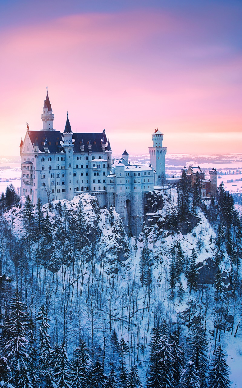 Man Made Neuschwanstein Castle, Germany, Bavaria, Winter, Sunset, 800x1280, Phone HD Wallpaper
