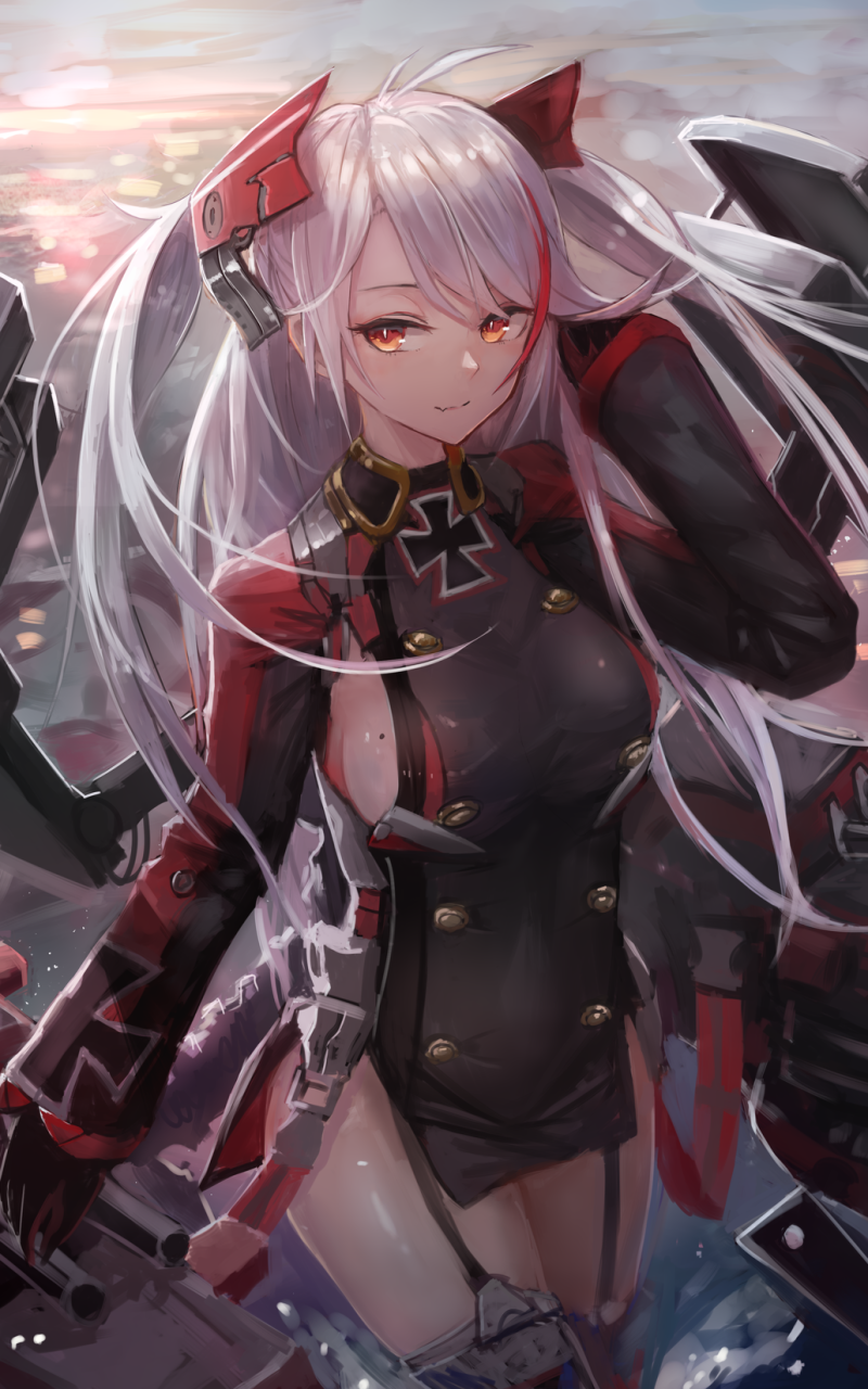 Anime Azur Lane, White Hair, Prinz Eugen (Azur Lane), Orange Eyes, 800x1280, Phone HD Wallpaper