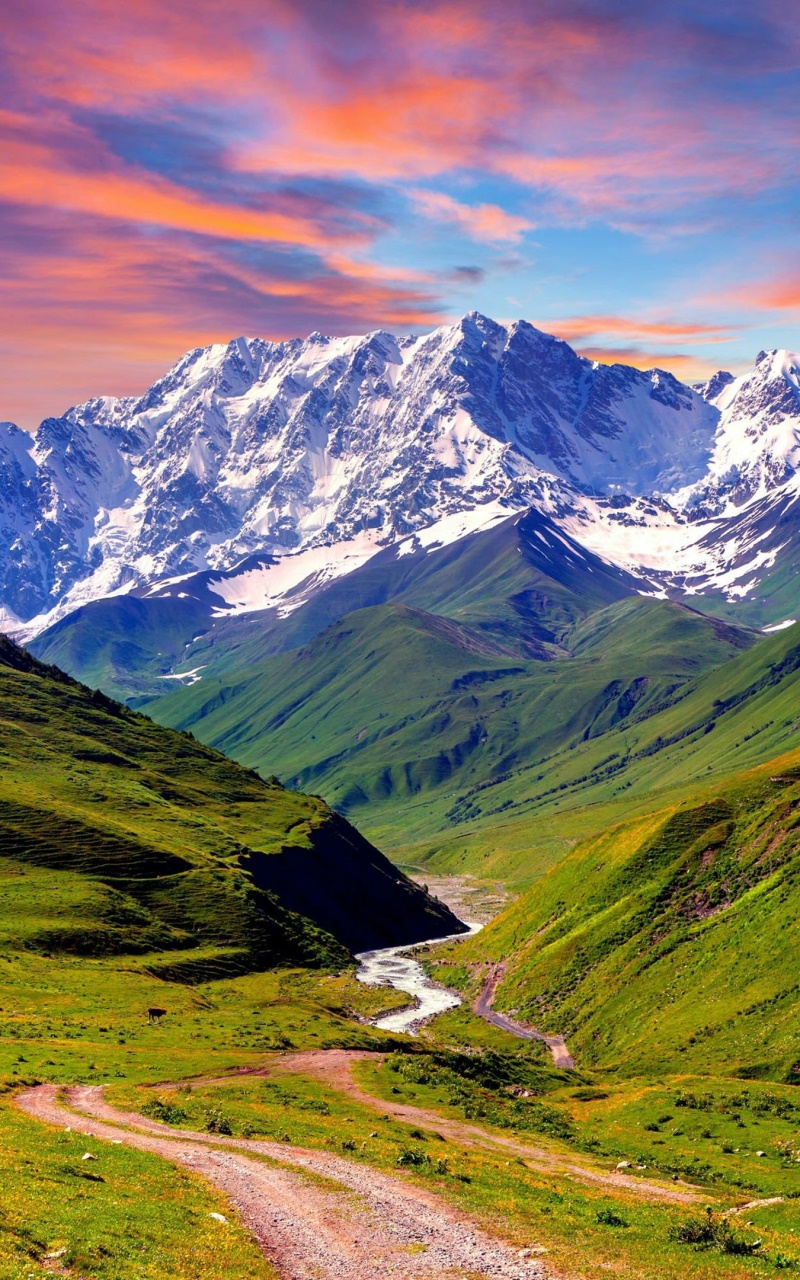 Earth Sunset, Landscape, Valley, Path, Mountain, River, 800x1280, Phone HD Wallpaper