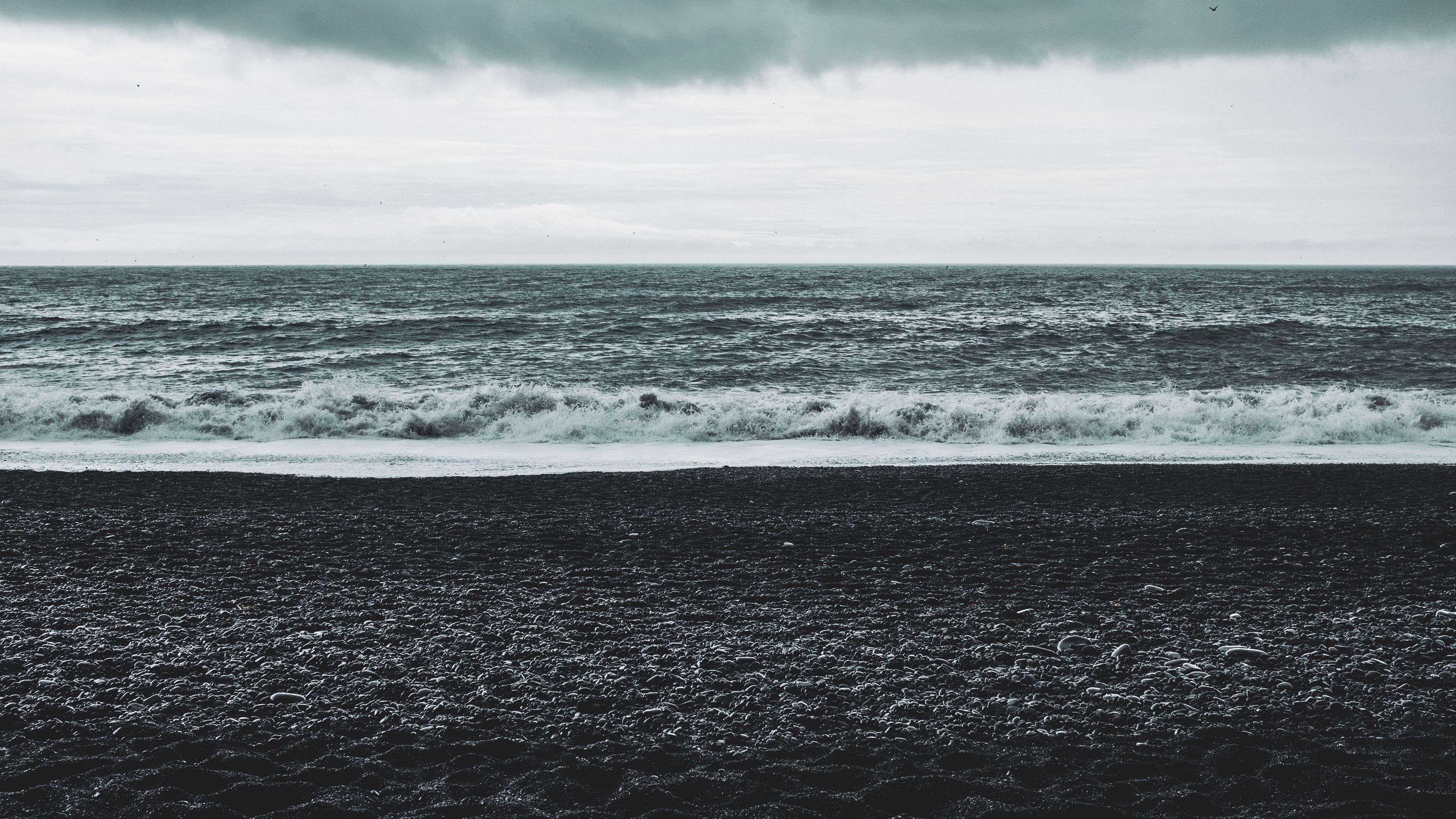 horizon, sea, beach, dark, 4k, HD Wallpaper