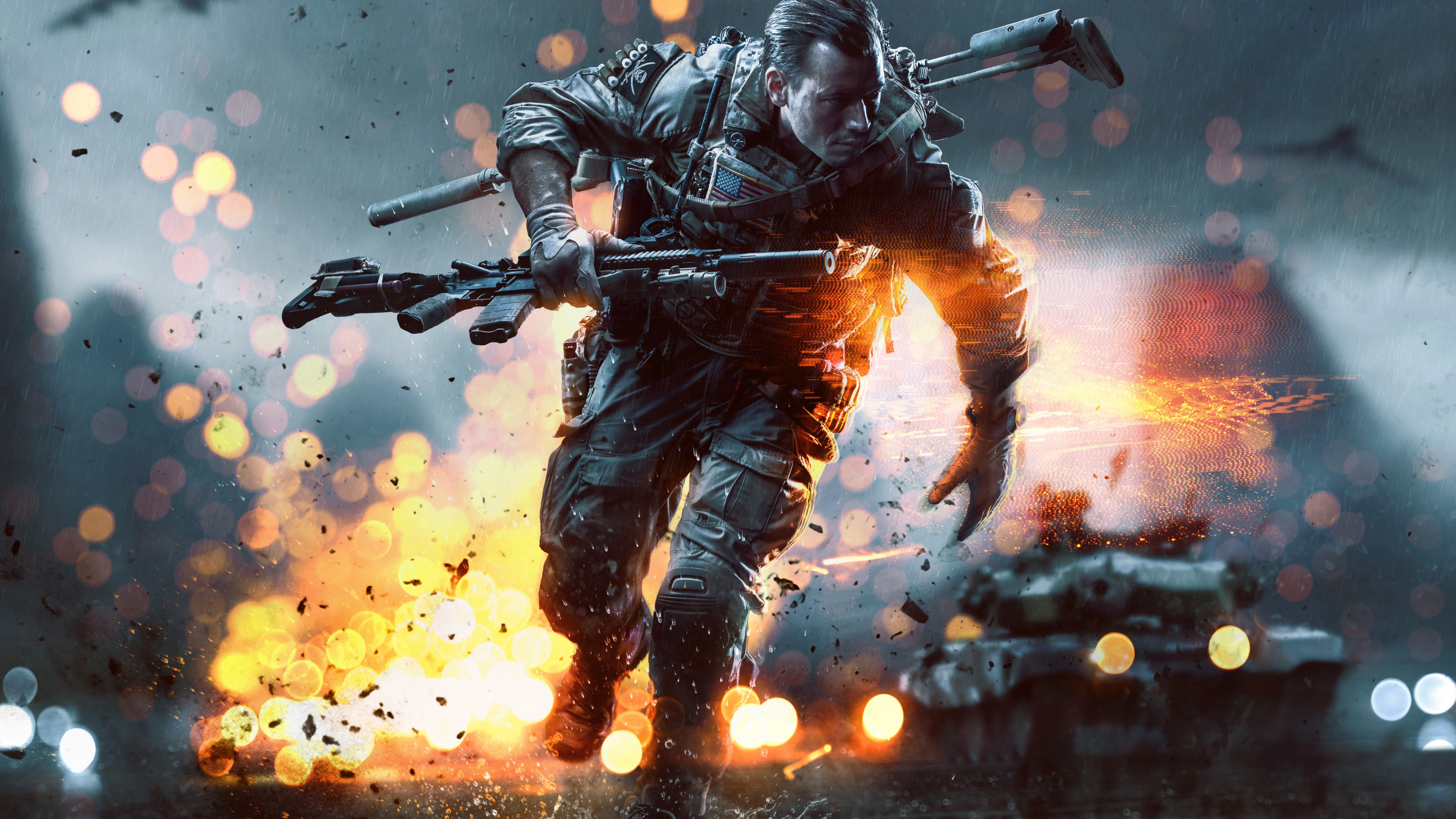 Battlefield Hardline, game, shooter, soldier, gun, fire, bokeh, tank, battleground, screenshot, 4k, 4K, PC, 2015, HD Wallpaper