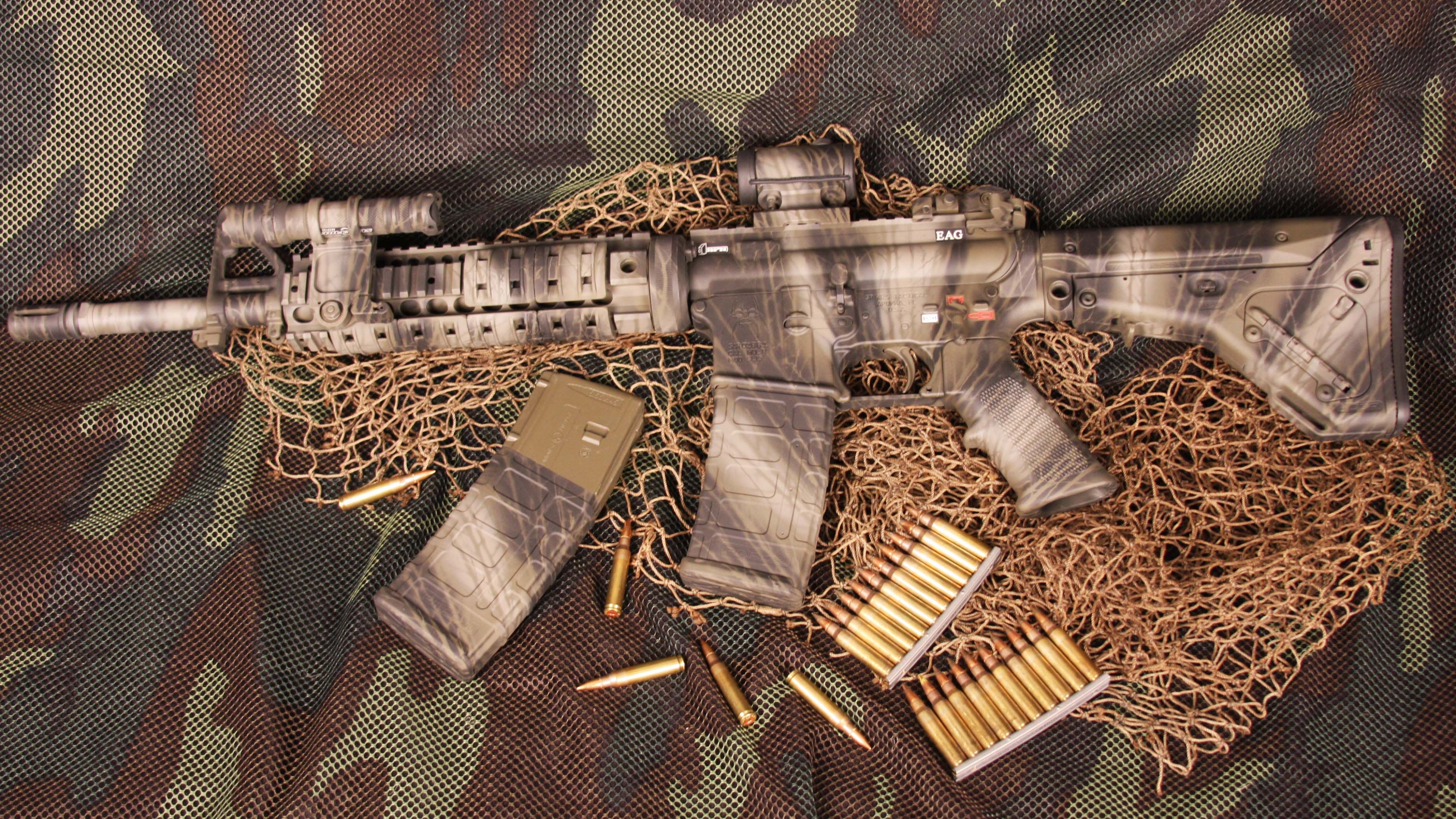 AR-15, rifle, U.S. Armed Force, semi-automatic, multicam, camo, ammunition, HD Wallpaper