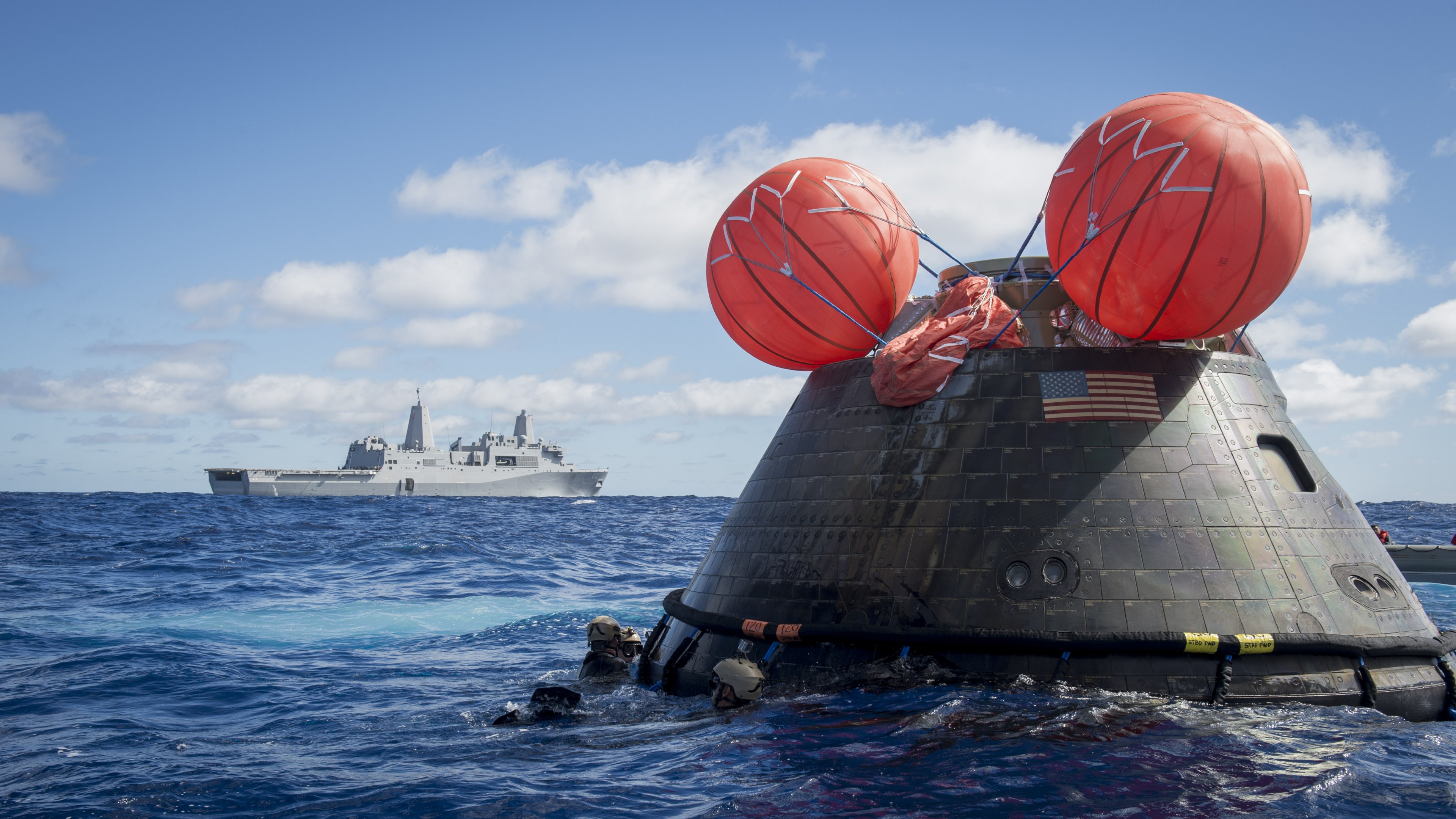 USS Anchorage, rescue mission, NASA, Orion spaceship, MC1, Gary Keen, combat camera, HD Wallpaper