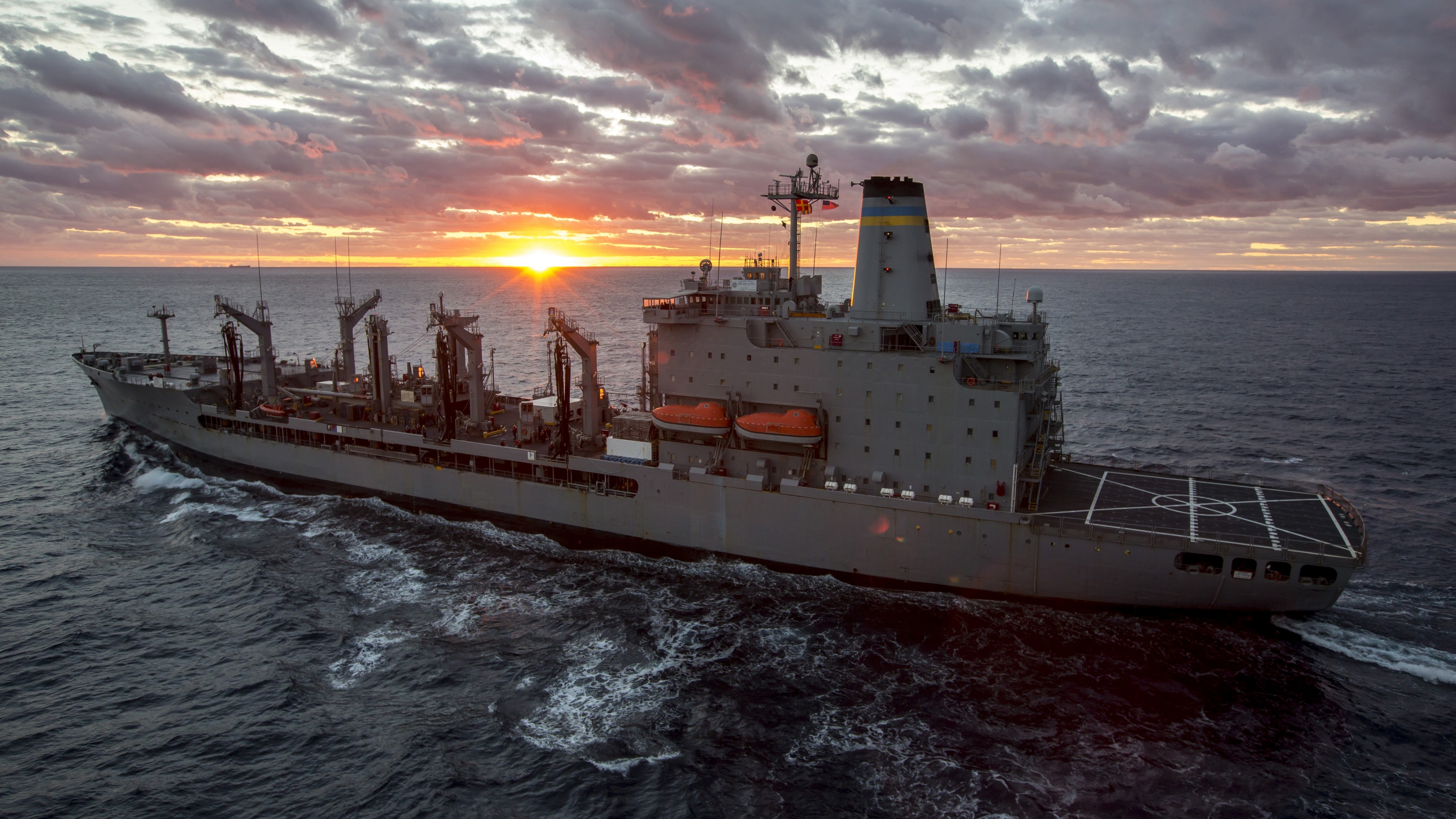 USNS John Lenthall, T-AO 189, Military Sealift Command, atlantic ocean, BA14, U.S. Navy, sea, sunset, HD Wallpaper