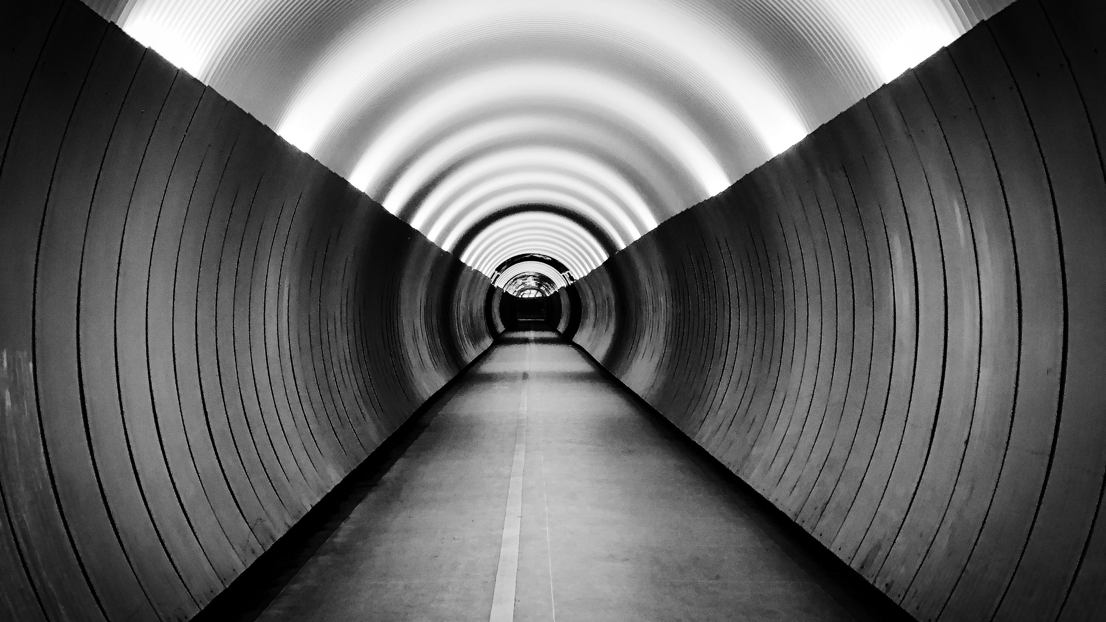 bw, tunnel, marking, 4k, HD Wallpaper