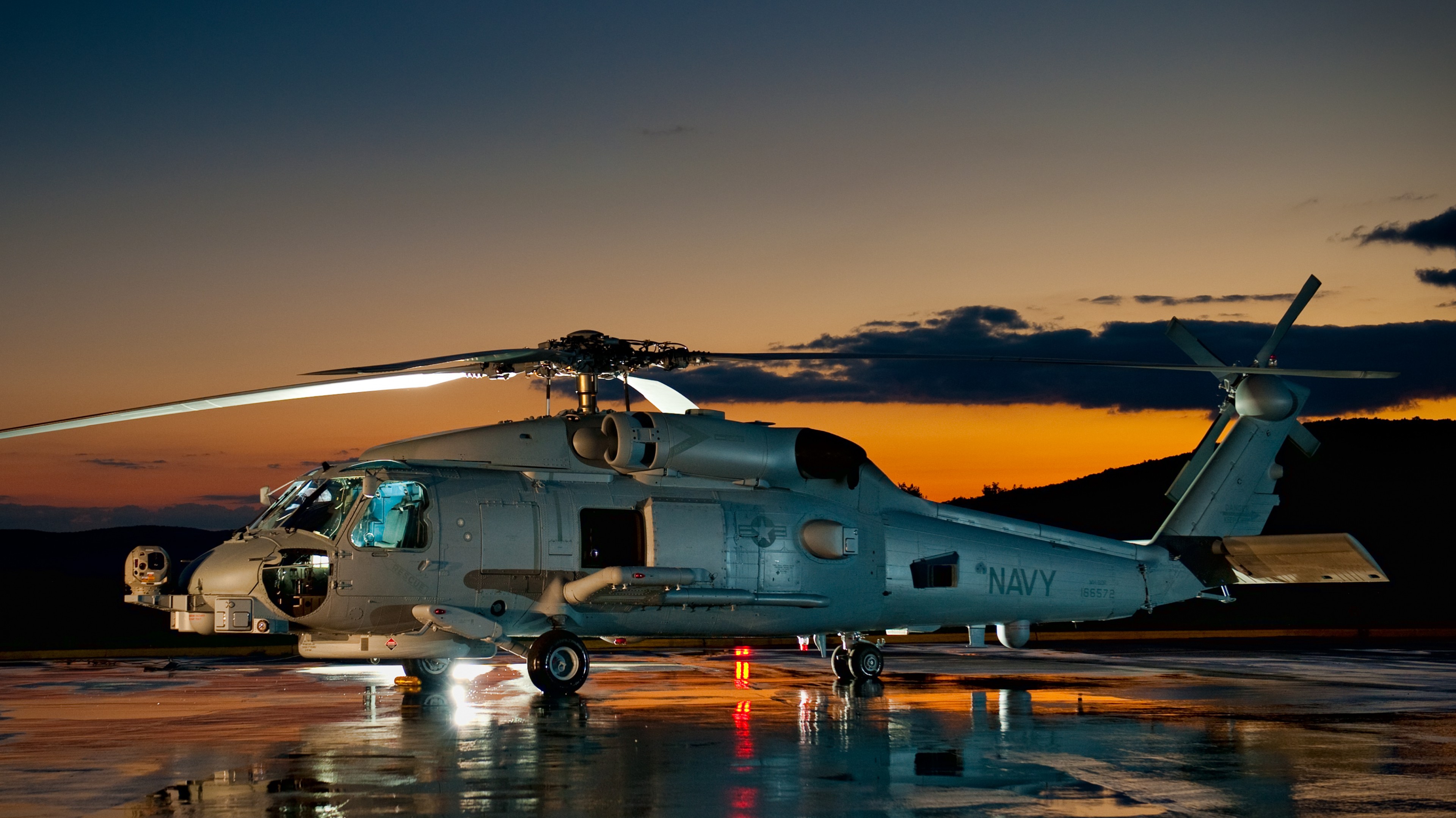 SH-60, Sikorsky, MH-60, Sea Hawk, multimission maritime helicopter, U.S. Navy, MEDEVAC, sunset, HD Wallpaper