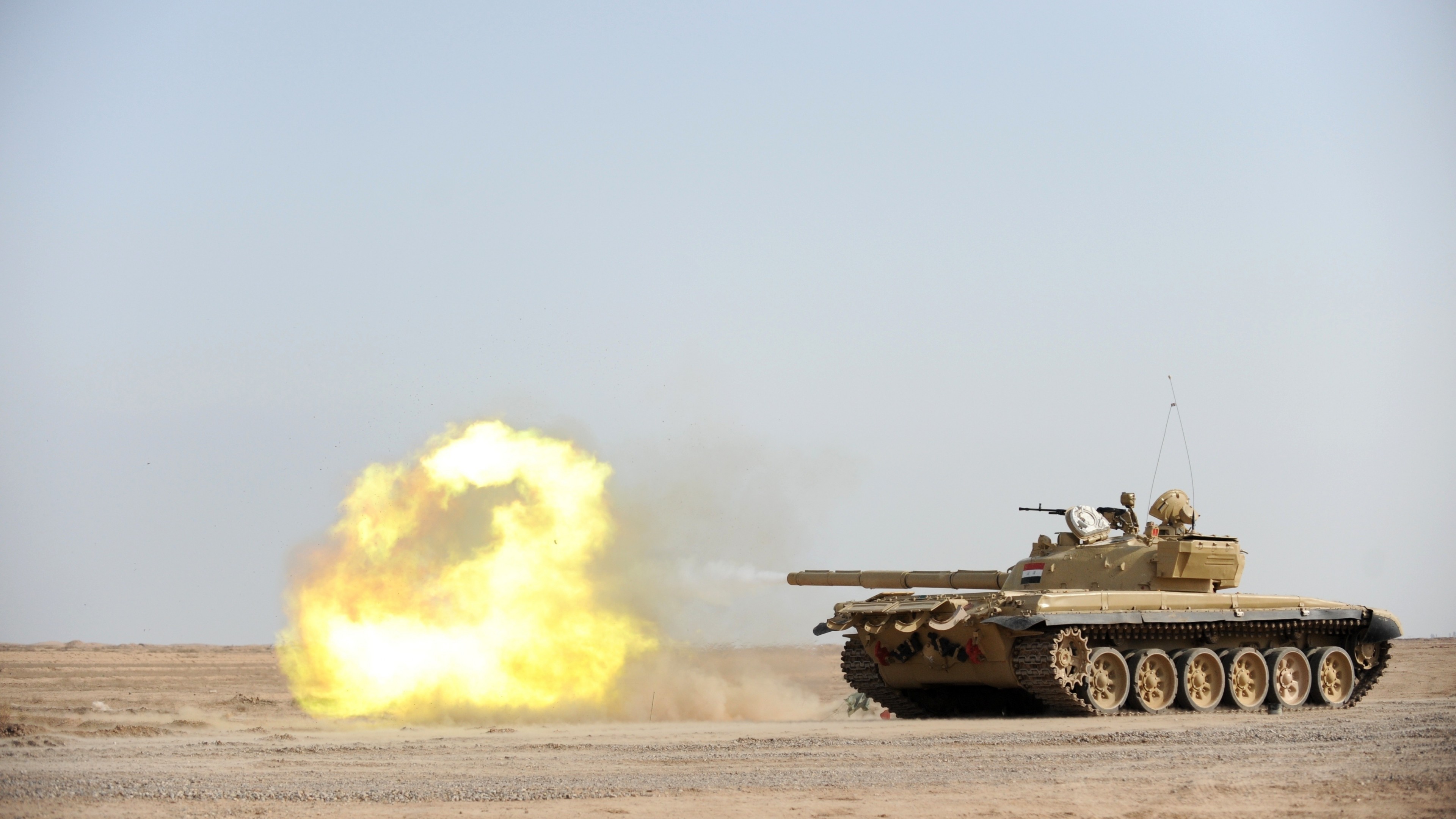 T-72B3, tank, second-generation, firing, desert, HD Wallpaper