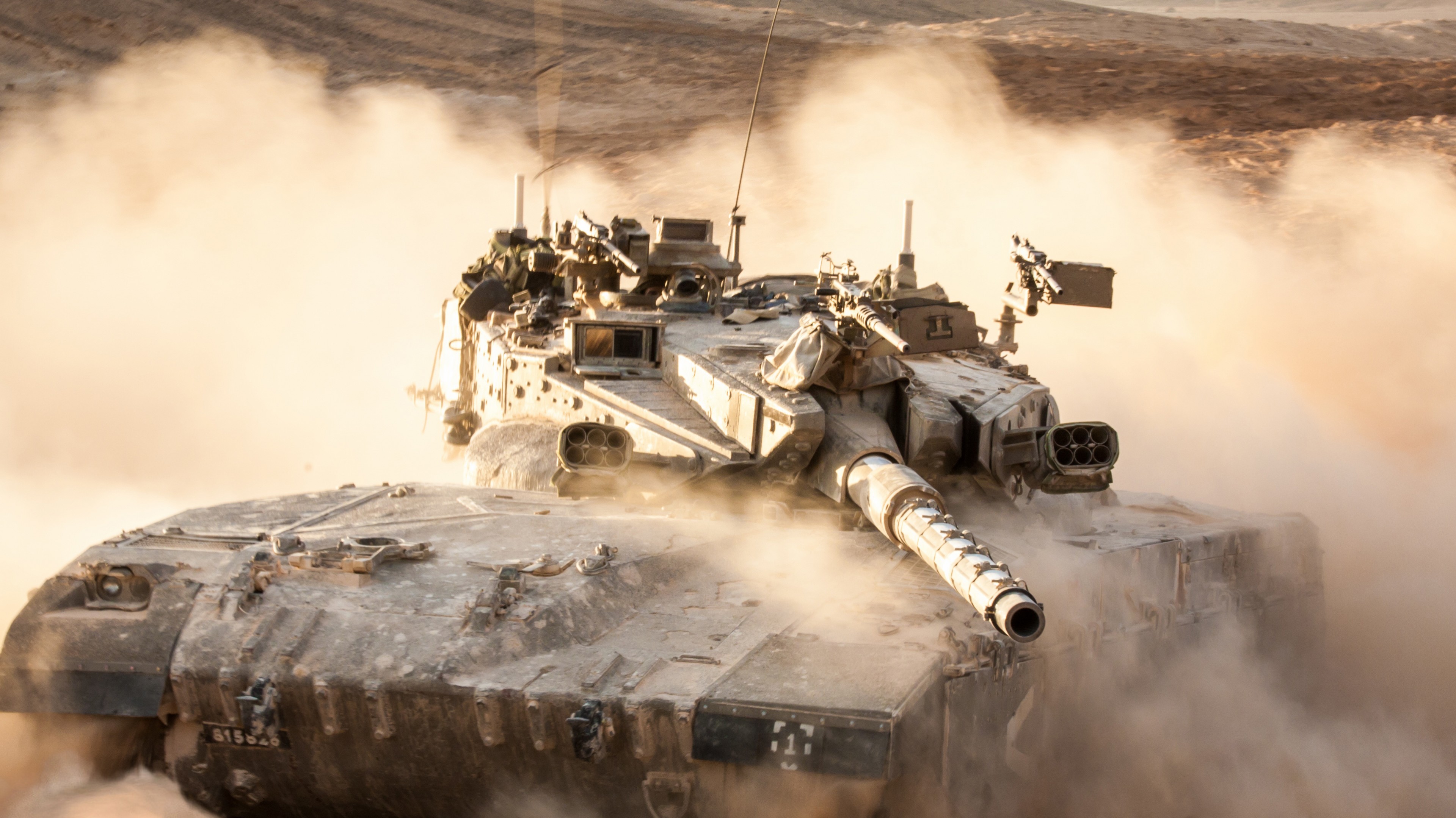 Merkava, Mk.4M, Windbreaker, Wind coat, tank, MBT, Israel, Defense Forces, sand, dust, HD Wallpaper