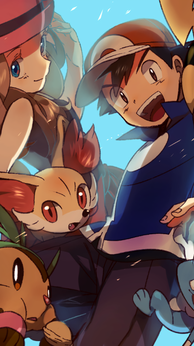 Anime Pokémon, Hat, Brown Hair, Ash Ketchum, Blue Eyes, Serena (Pokémon), 750x1334, Phone HD Wallpaper