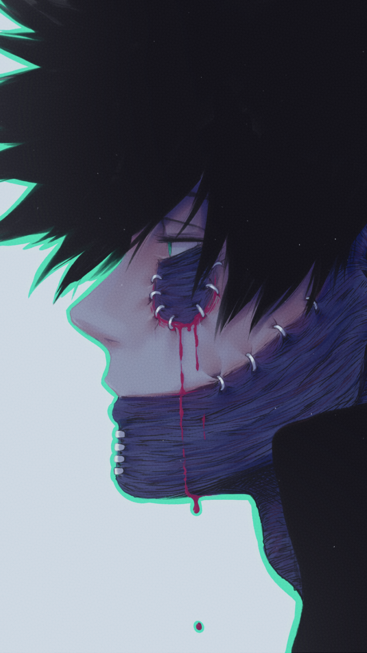 Anime My Hero Academia, Dabi (Boku No Hero Academia), Scar, Blood, Black Hair, Green Eyes, 750x1334, Phone HD Wallpaper