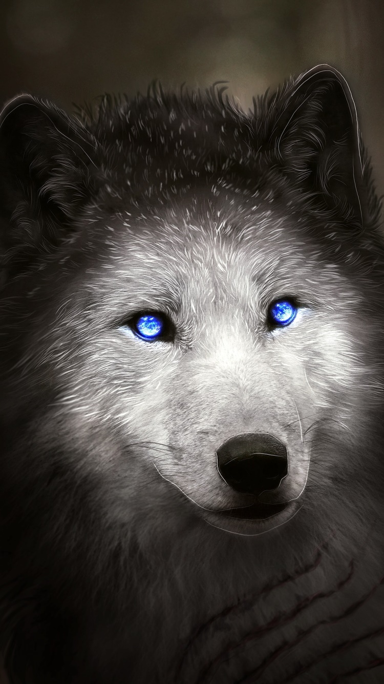 Fantasy Wolf, Blue Eyes, 750x1334, Phone HD Wallpaper