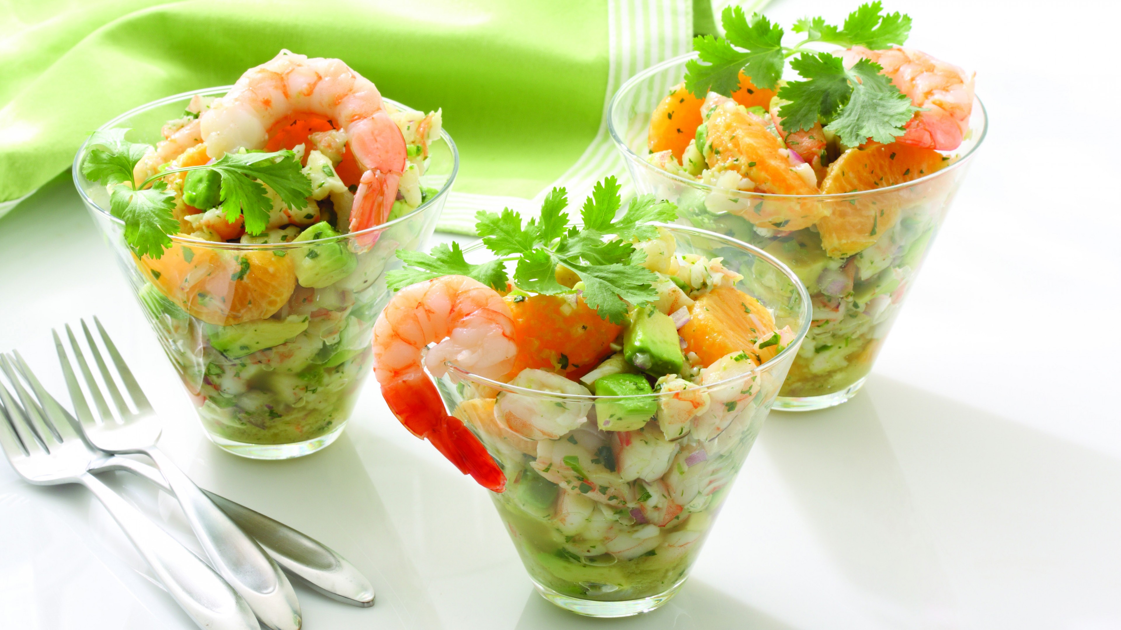 shrimp, mandarin, avocado, onions, greens, cooking, recipe, HD Wallpaper