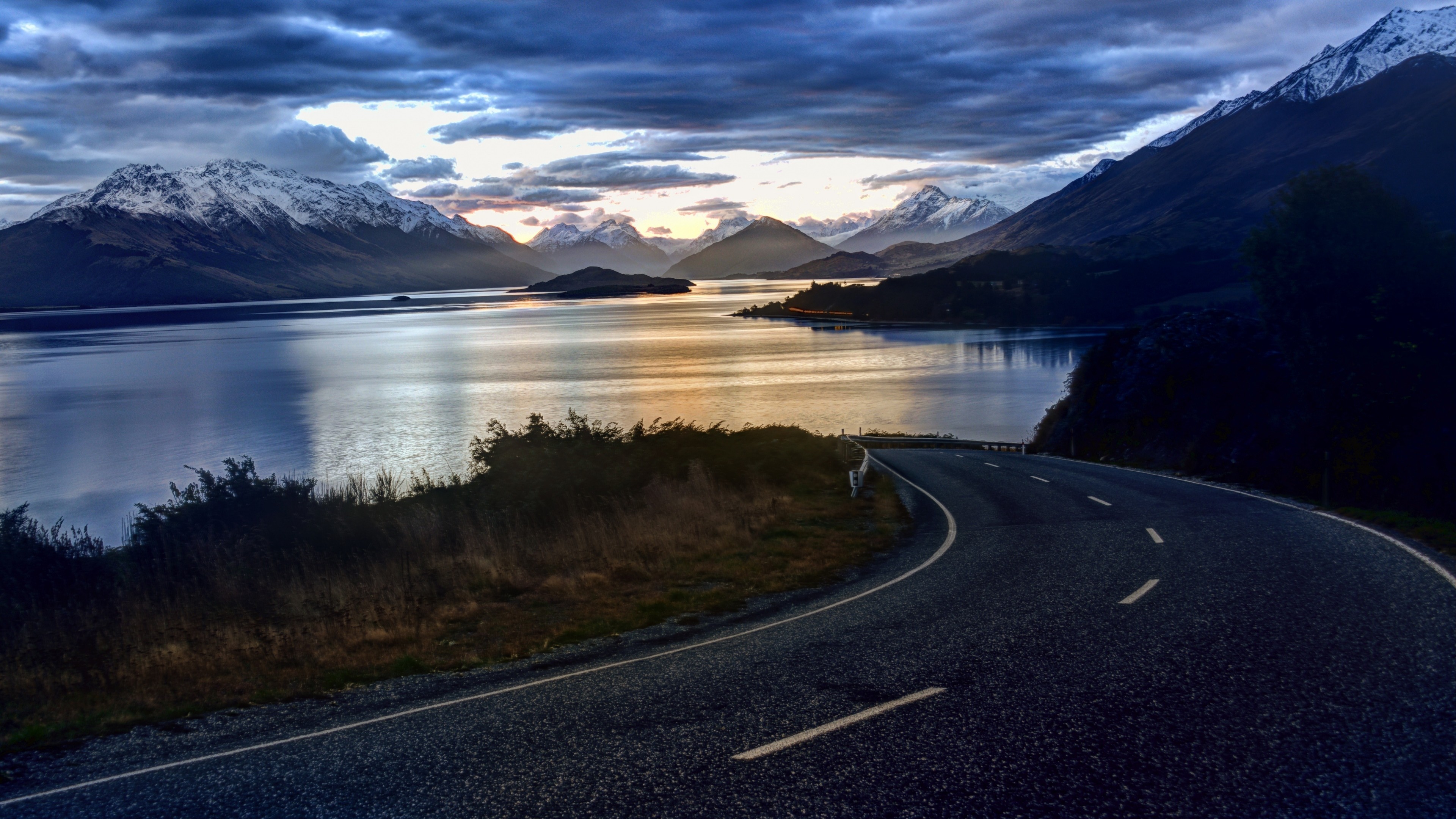 New Zealand, 4k, nature, sky, clouds, lake, road, landscape, water, mountain, HD Wallpaper