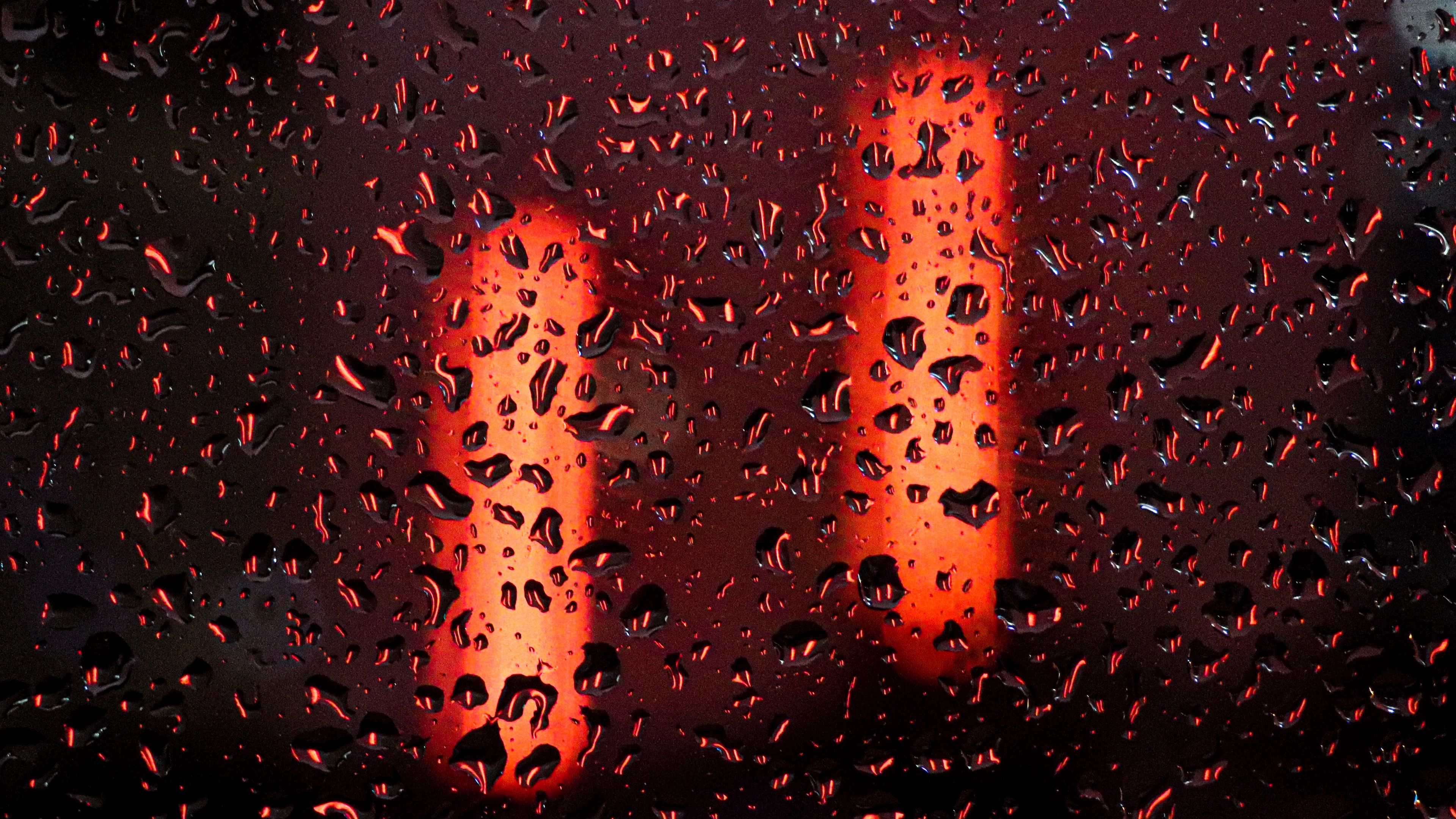 drops, glass, neon, macro, 4k, HD Wallpaper