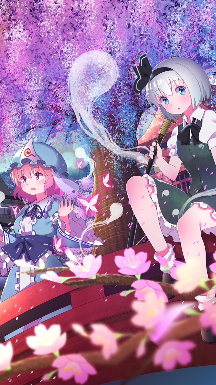 Anime Touhou, Youmu Konpaku, Yuyuko Saigyouji, 750x1334, Phone HD Wallpaper