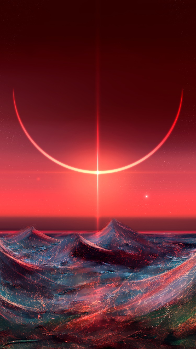 Artistic Ocean, Eclipse, Wave, Sky, 750x1334, Phone HD Wallpaper