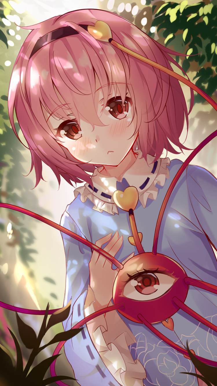 Anime Touhou, Red Eyes, Pink Hair, Blush, Satori Komeiji, 750x1334, Phone HD Wallpaper